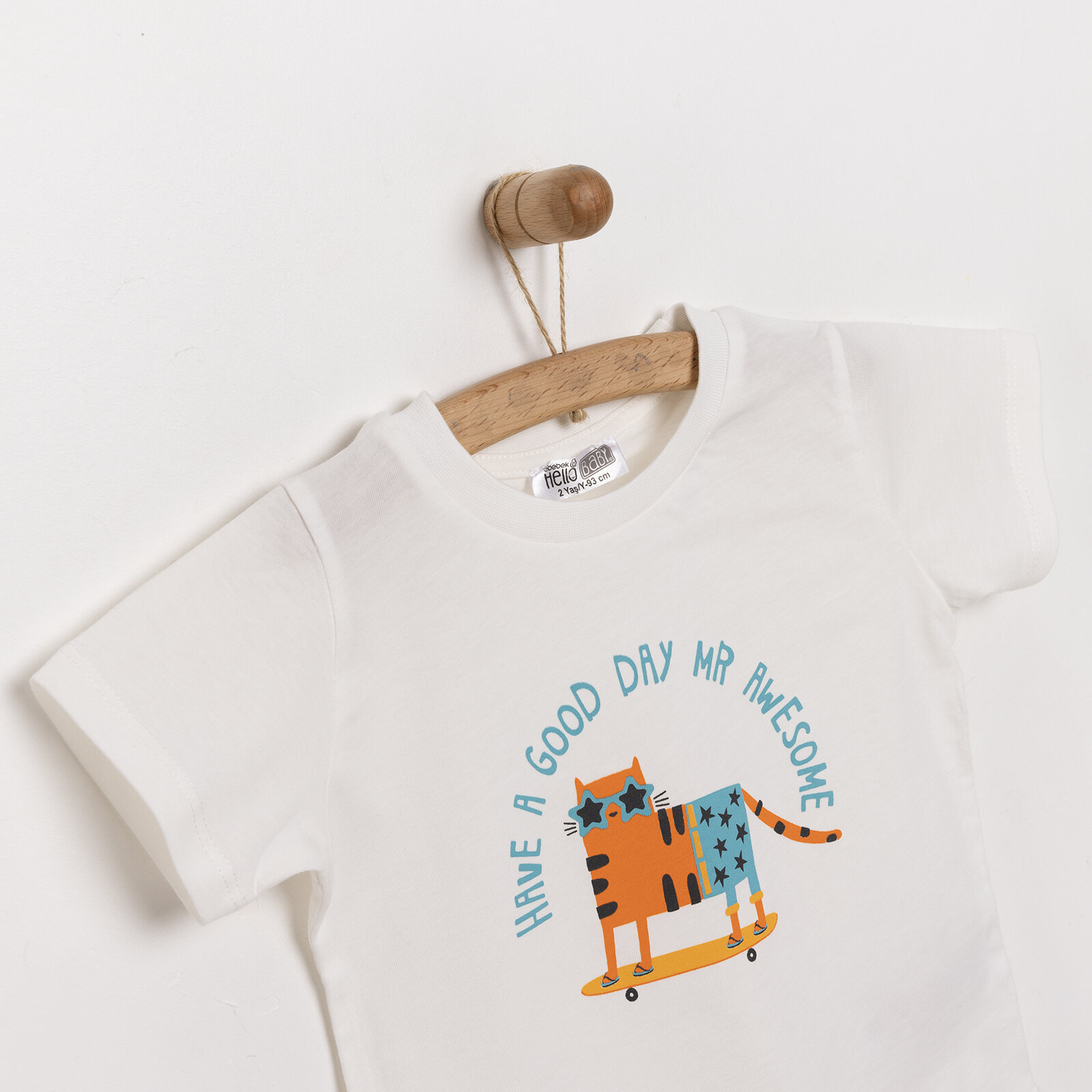 Basic Kedi Desenli Tshirt Erkek Bebek