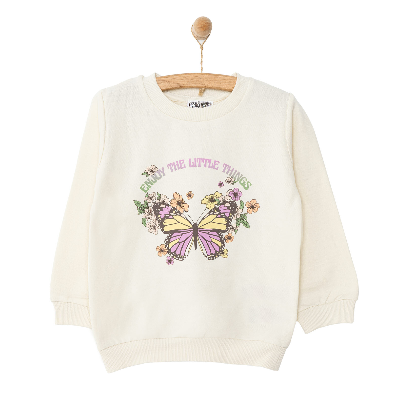 Basic Kelebek Desenli Sweatshirt Kız Bebek