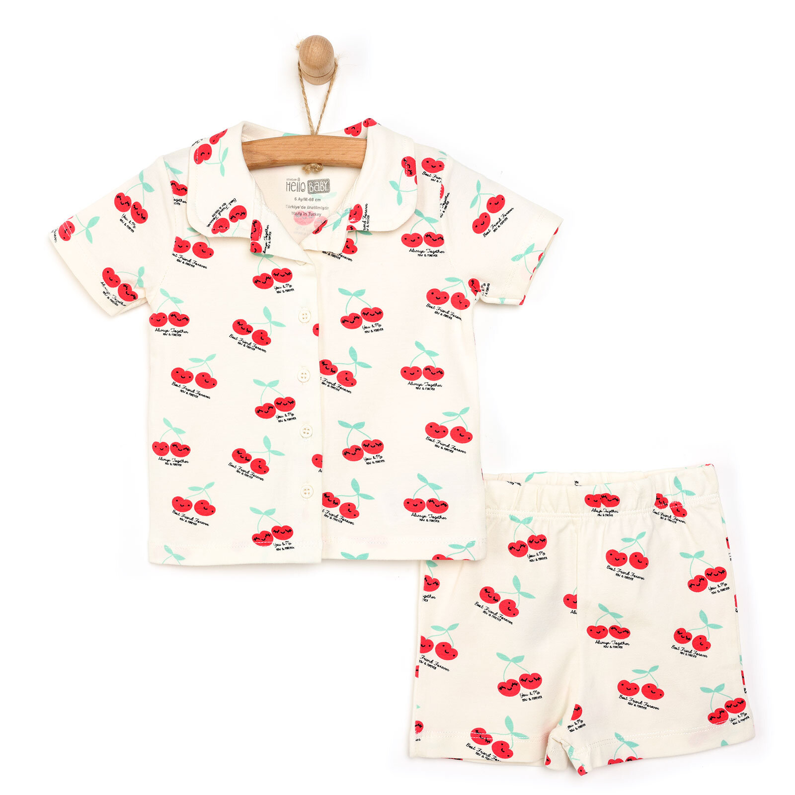 Kısa Kol Kısa Paça Gömlek Yaka Pijama Takımı Kız Bebek