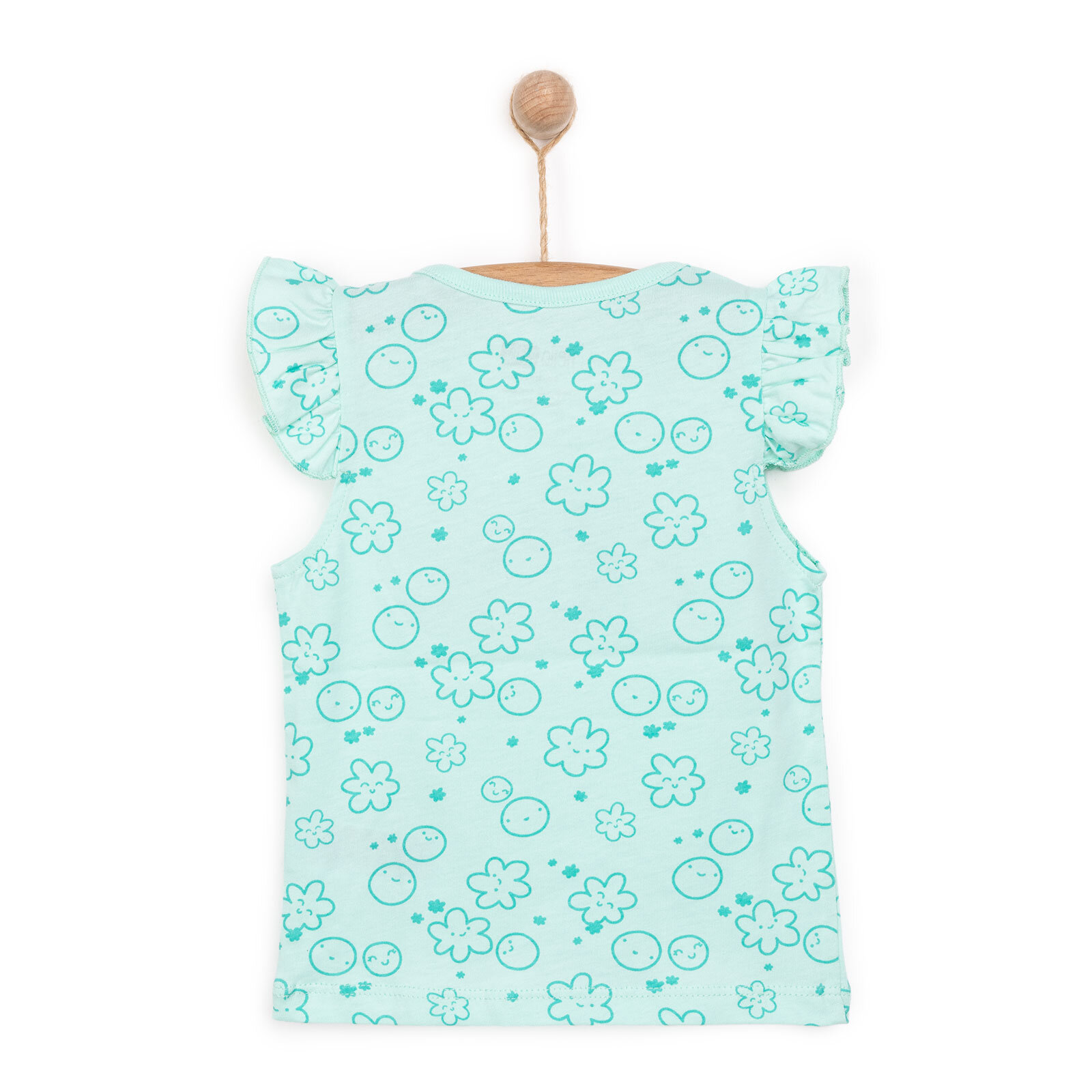 Basic Kız Çiçek ve Gülen Yüz Desenli Atlet T-shirt Kız Bebek Basic Kız Çiçek ve Gülen Yüz Desenli Atlet T-shirt Kız Bebek