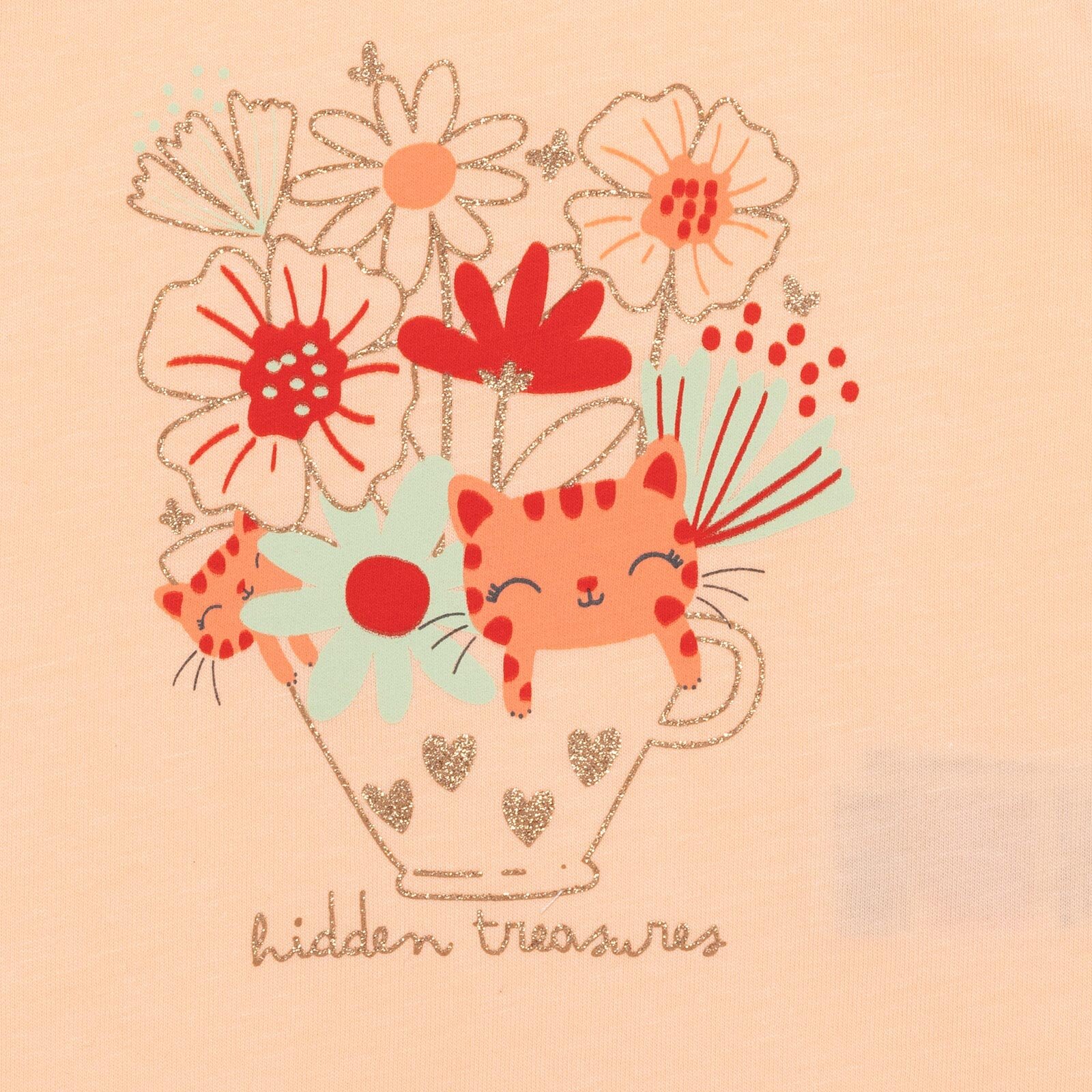 Basic Kız Çiçek ve Kedi Baskılı Atlet T-shirt Kız Bebek