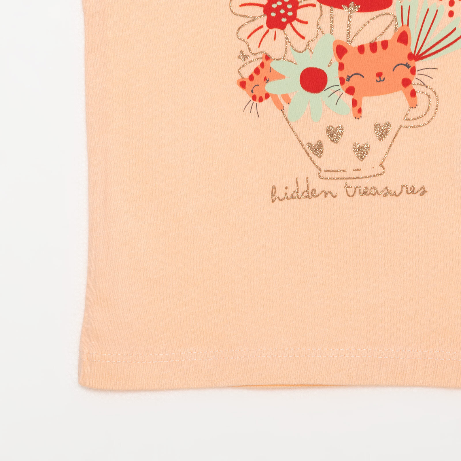 Basic Kız Çiçek ve Kedi Baskılı Atlet T-shirt Kız Bebek