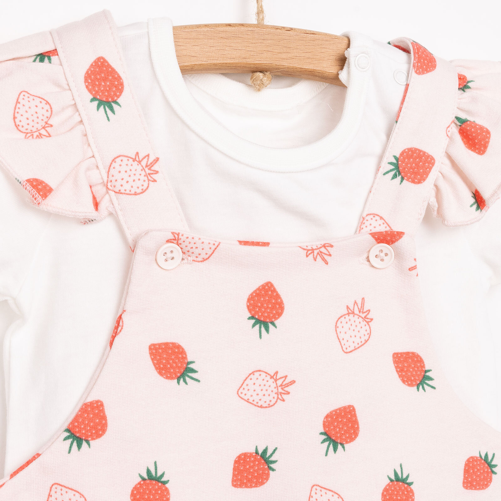 Basic Kız Çilek Desenli Şort Salopet-Tshirt Kız Bebek