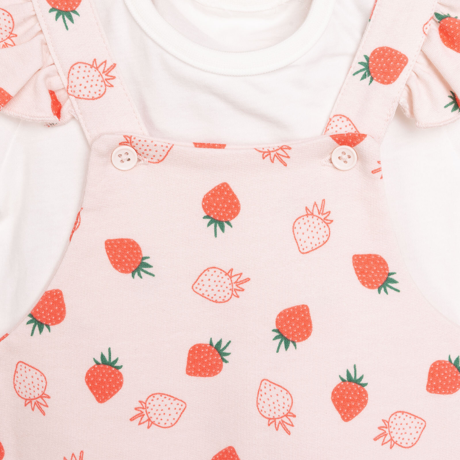 Basic Kız Çilek Desenli Şort Salopet-Tshirt Kız Bebek