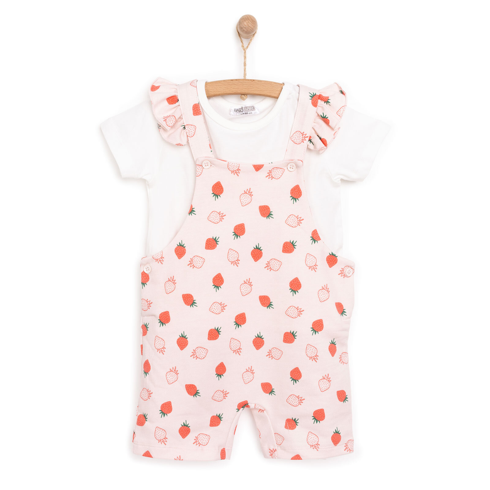 Basic Kız Çilek Desenli Şort Salopet-Tshirt Kız Bebek