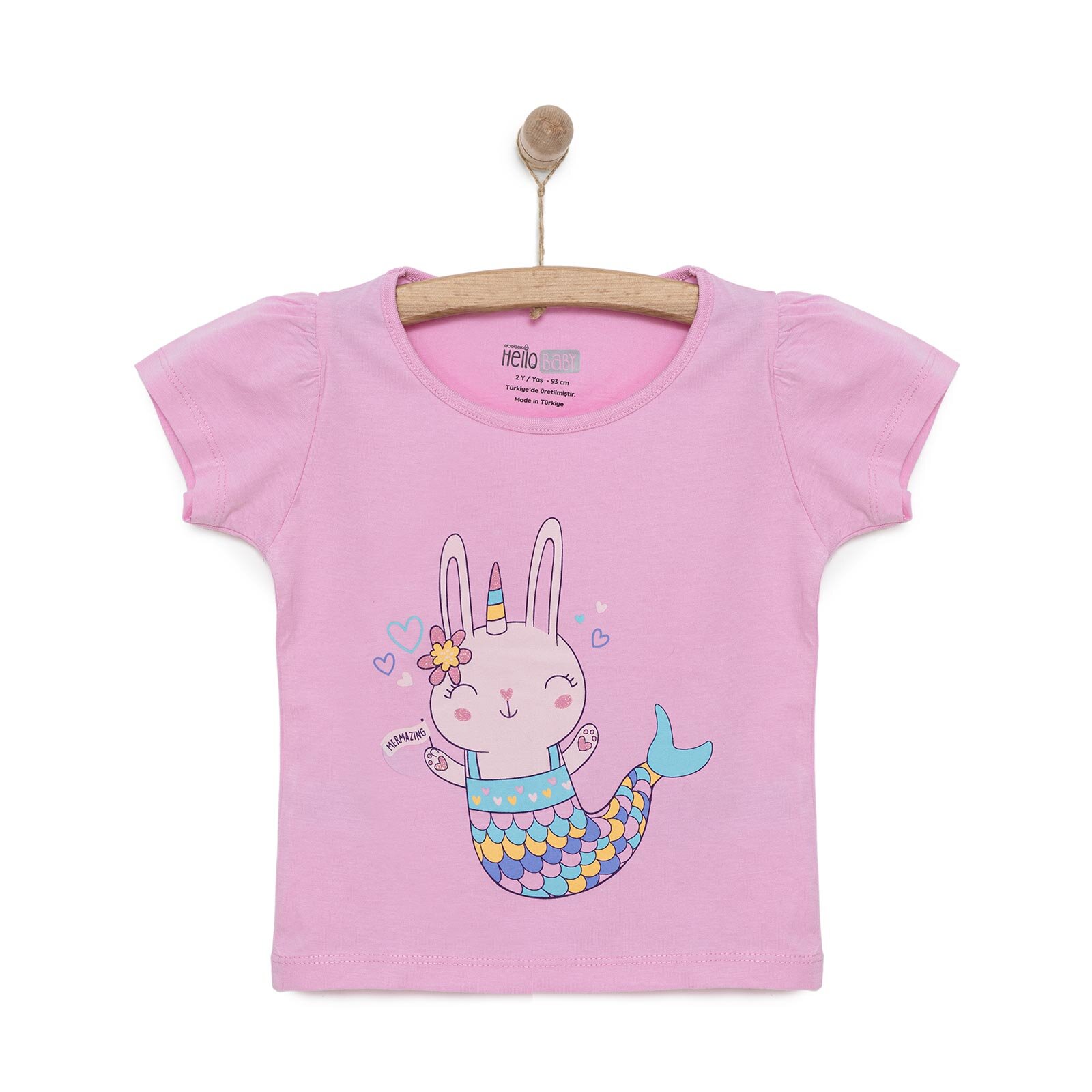 Basic Kız Deniz Kızı Unicorn Baskılı T-Shirt Kız Bebek