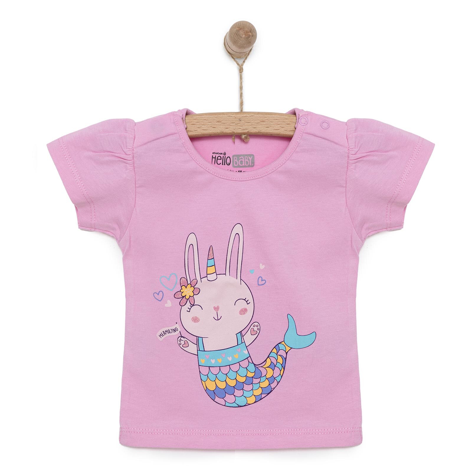 Basic Kız Deniz Kızı Unicorn Baskılı T-Shirt Kız Bebek
