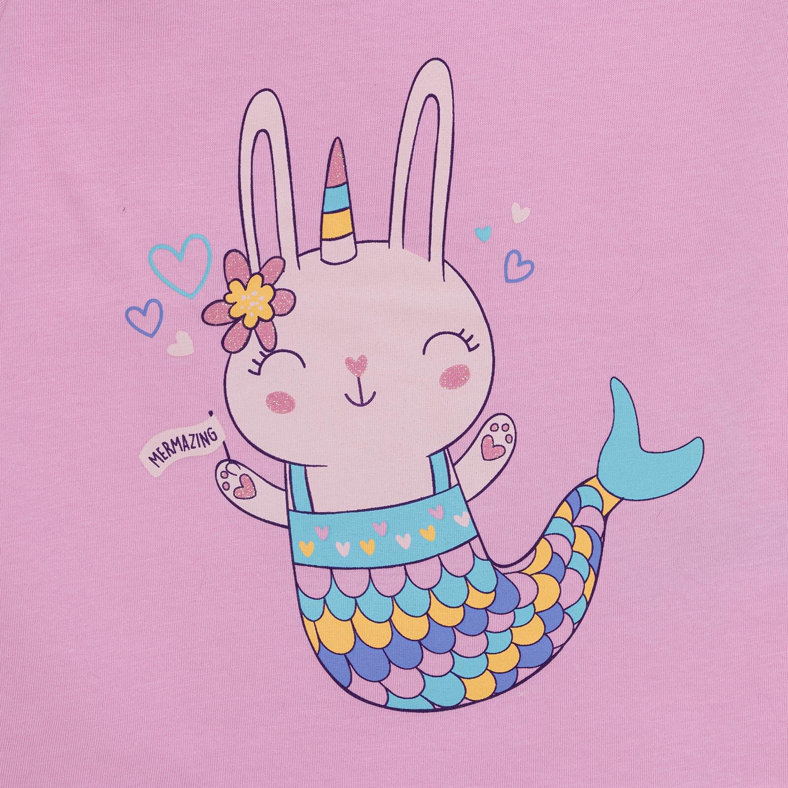 Basic Kız Deniz Kızı Unicorn Baskılı T-Shirt Kız Bebek