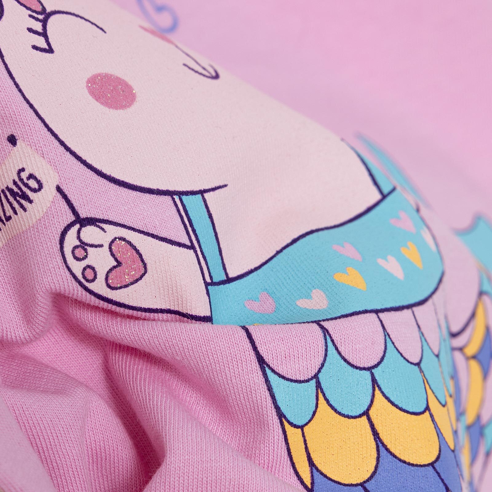 Basic Kız Deniz Kızı Unicorn Baskılı T-Shirt Kız Bebek