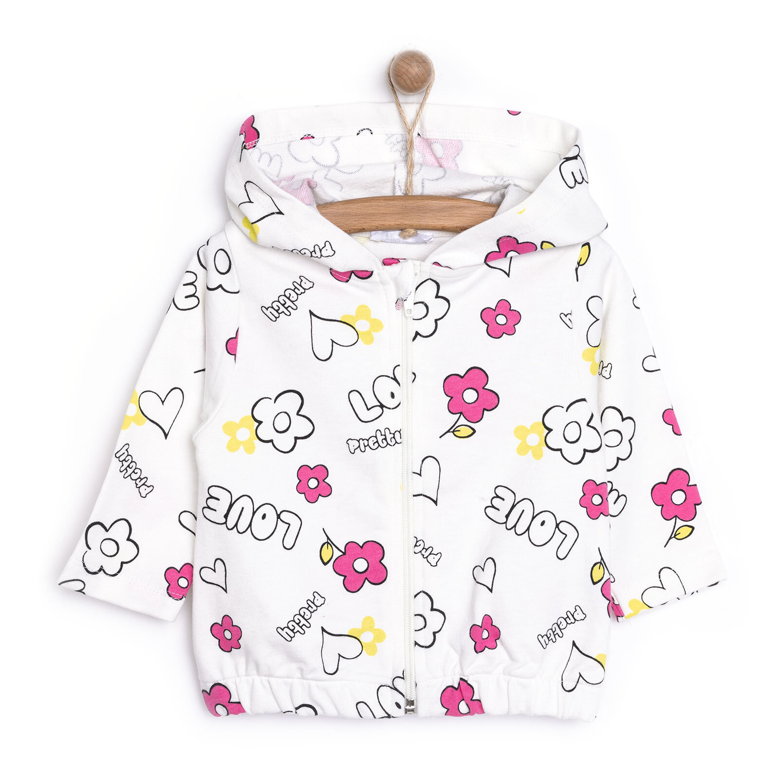 Basic Kız Desenli Kapüşonlu Hırka Kız Bebek Basic Kız Desenli Kapüşonlu Hırka Kız Bebek