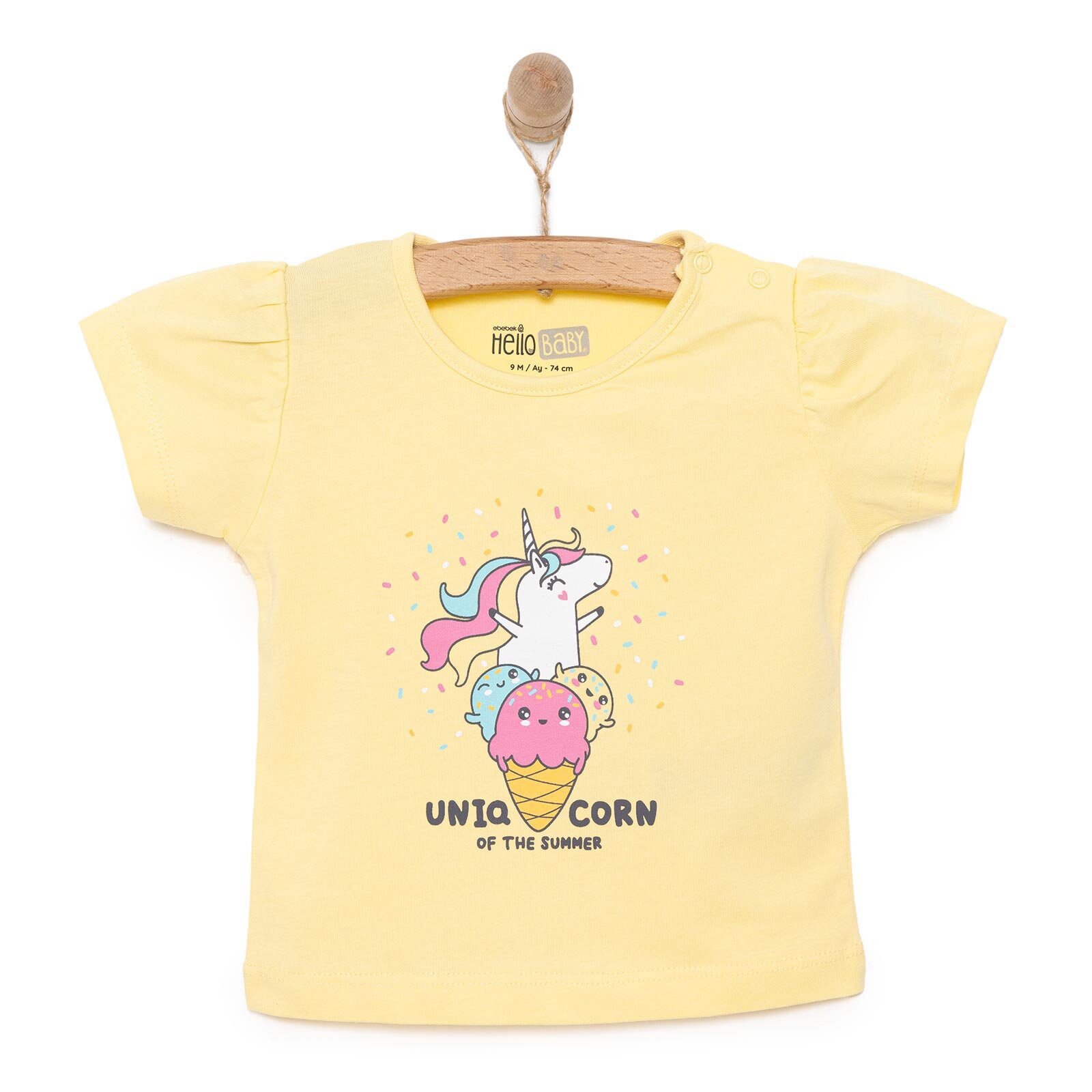 Basic Kız Dondurma Unicorn Baskılı T-Shirt Kız Bebek