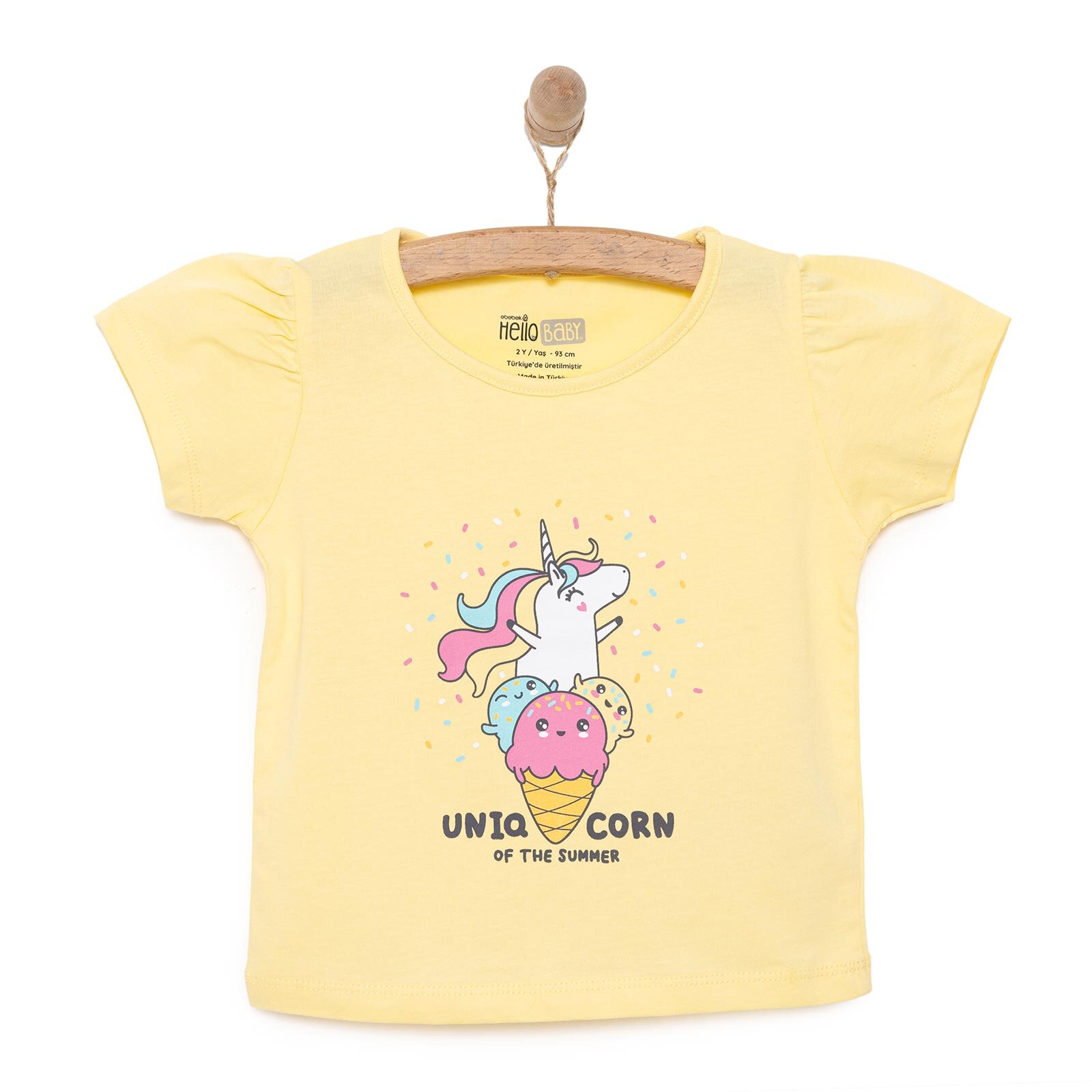 Basic Kız Dondurma Unicorn Baskılı T-Shirt Kız Bebek