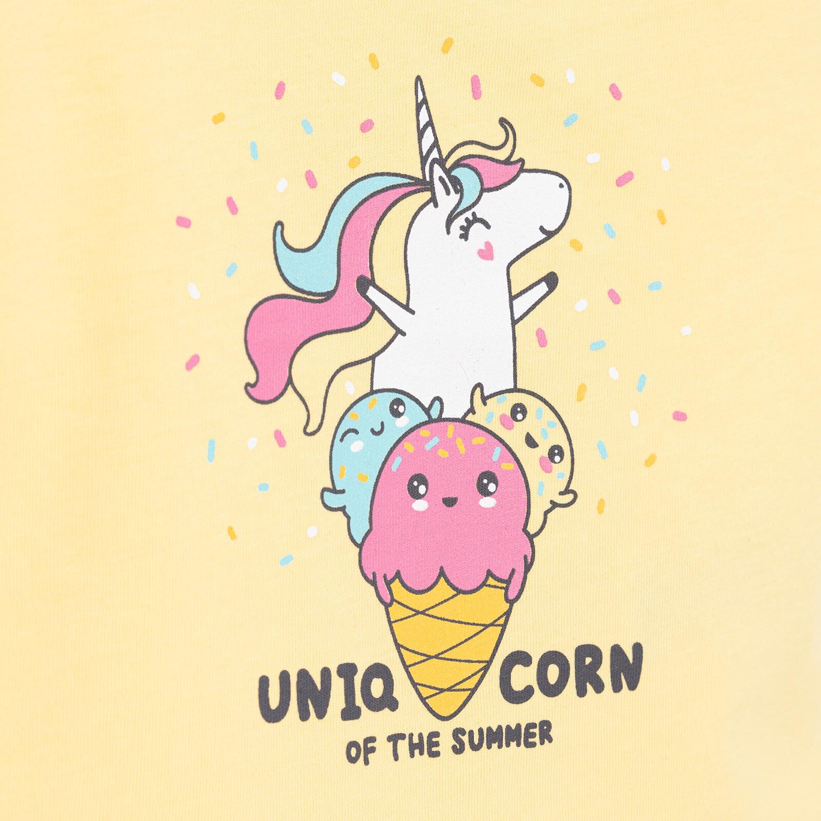 Basic Kız Dondurma Unicorn Baskılı T-Shirt Kız Bebek