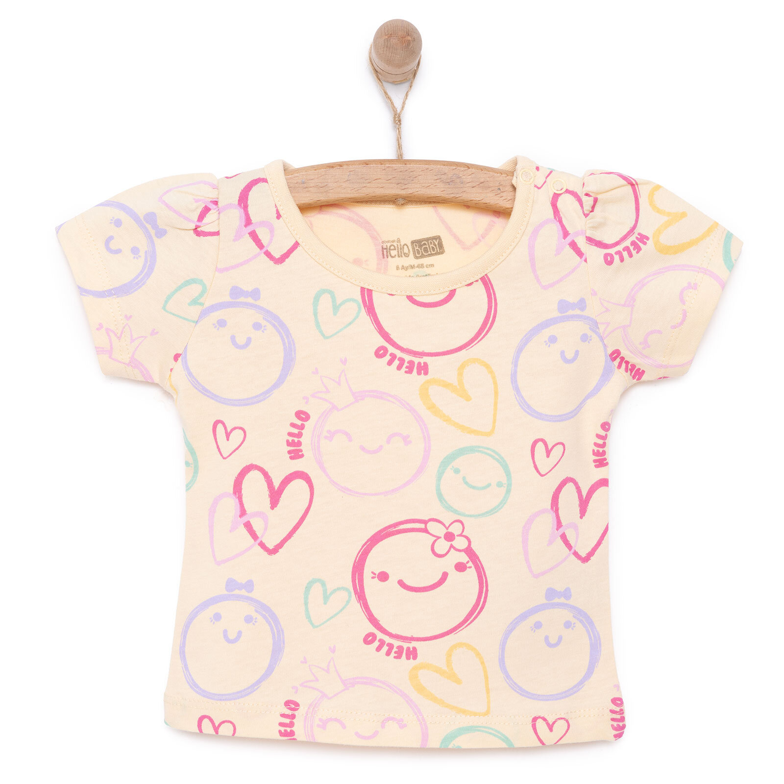 Basic Kız Gülen Yüz Desenli T-Shirt Kız Bebek