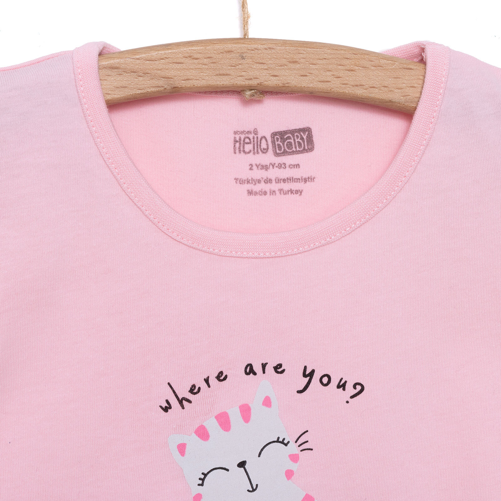 Basic Kız Kaktüs Kedi Baskılı T-Shirt Kız Bebek