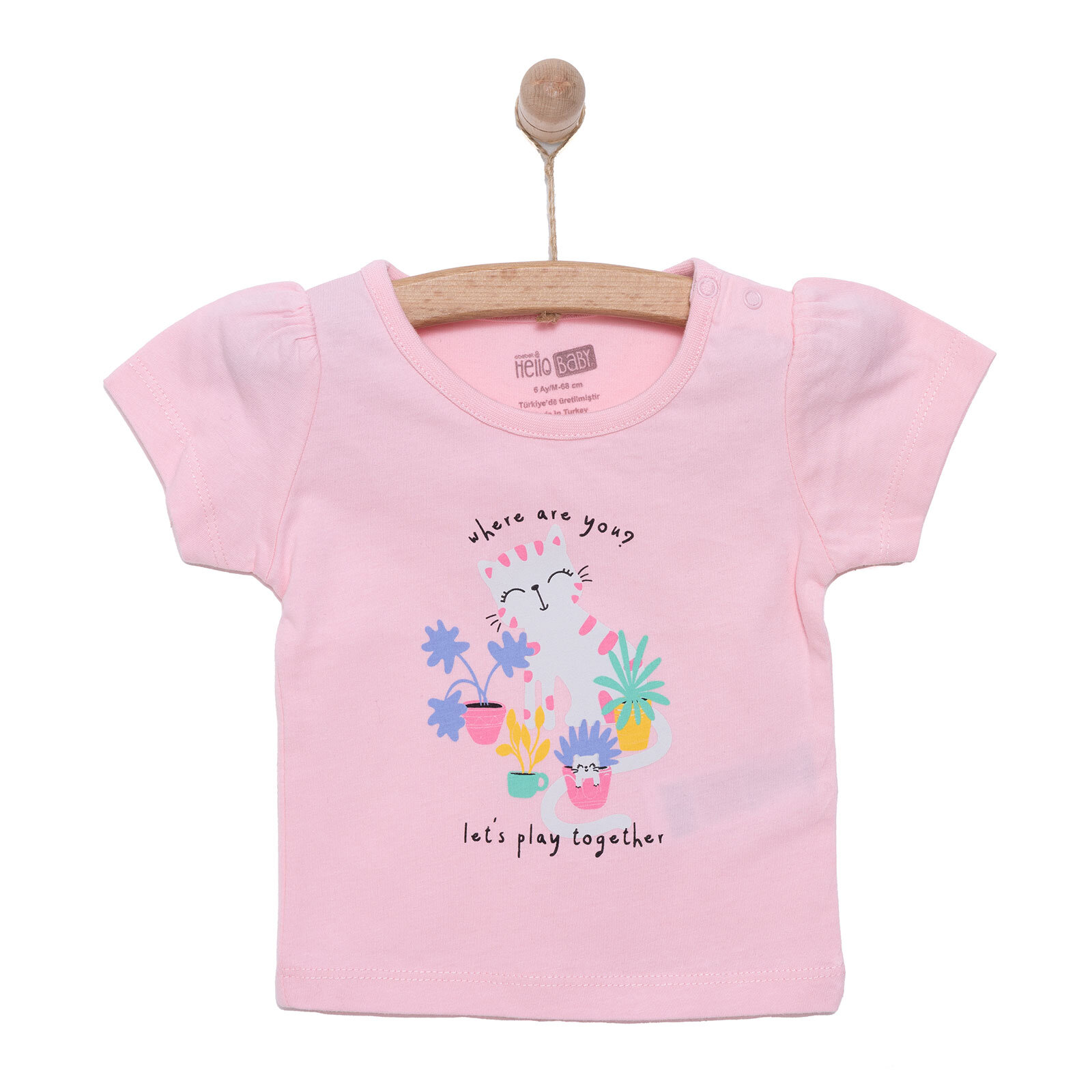 Basic Kız Kaktüs Kedi Baskılı T-Shirt Kız Bebek