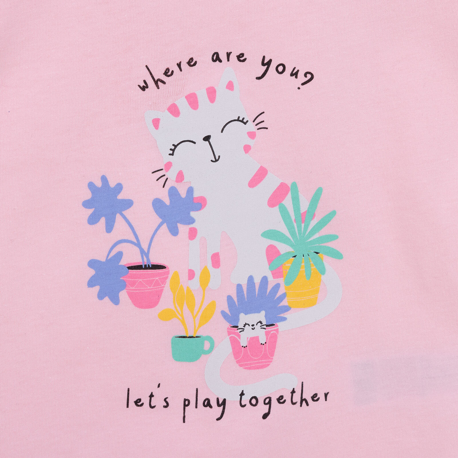 Basic Kız Kaktüs Kedi Baskılı T-Shirt Kız Bebek