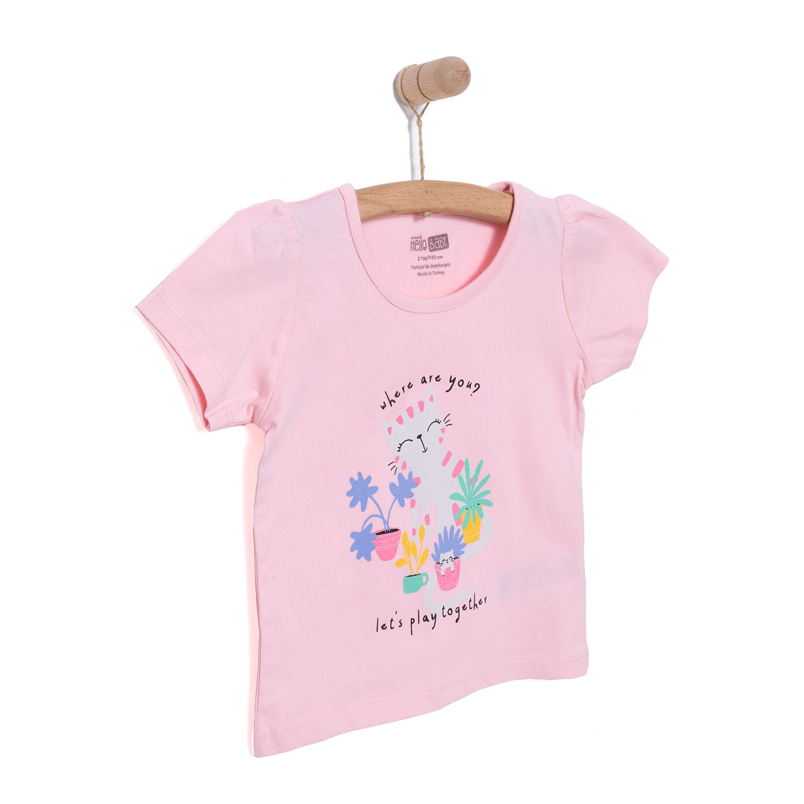 Basic Kız Kaktüs Kedi Baskılı T-Shirt Kız Bebek