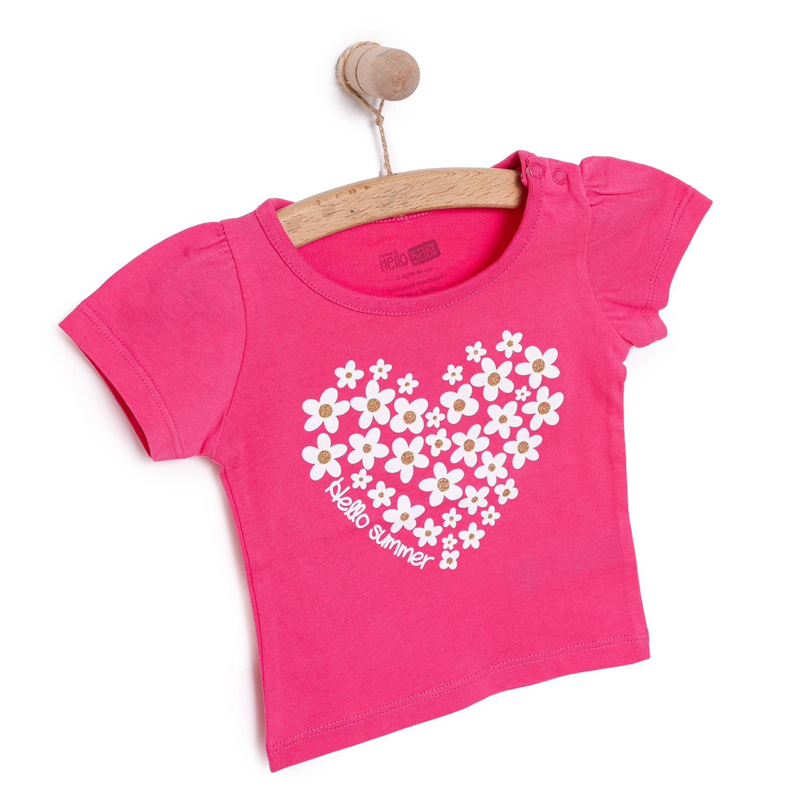 Basic Kız Kalp Papatya Baskılı T-Shirt Kız Bebek