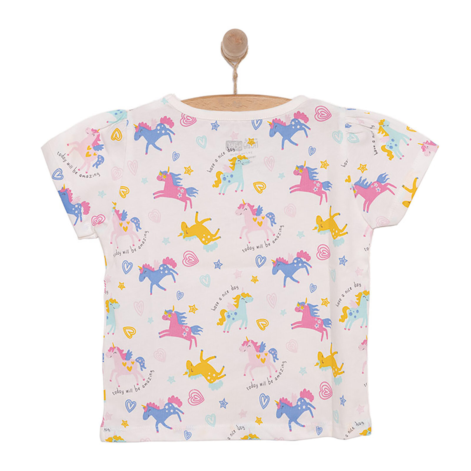 Basic Kız Kalpli Unicorn Desenli T-Shirt Kız Bebek