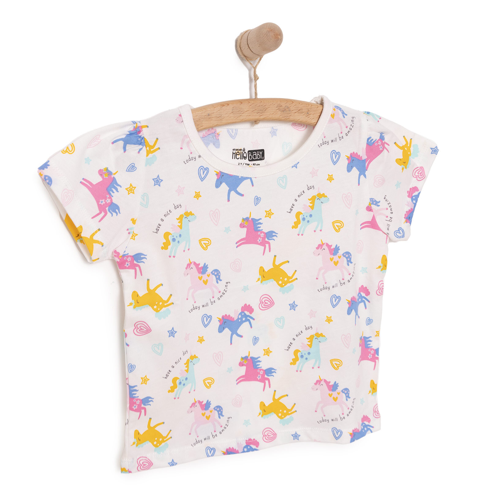 Basic Kız Kalpli Unicorn Desenli T-Shirt Kız Bebek