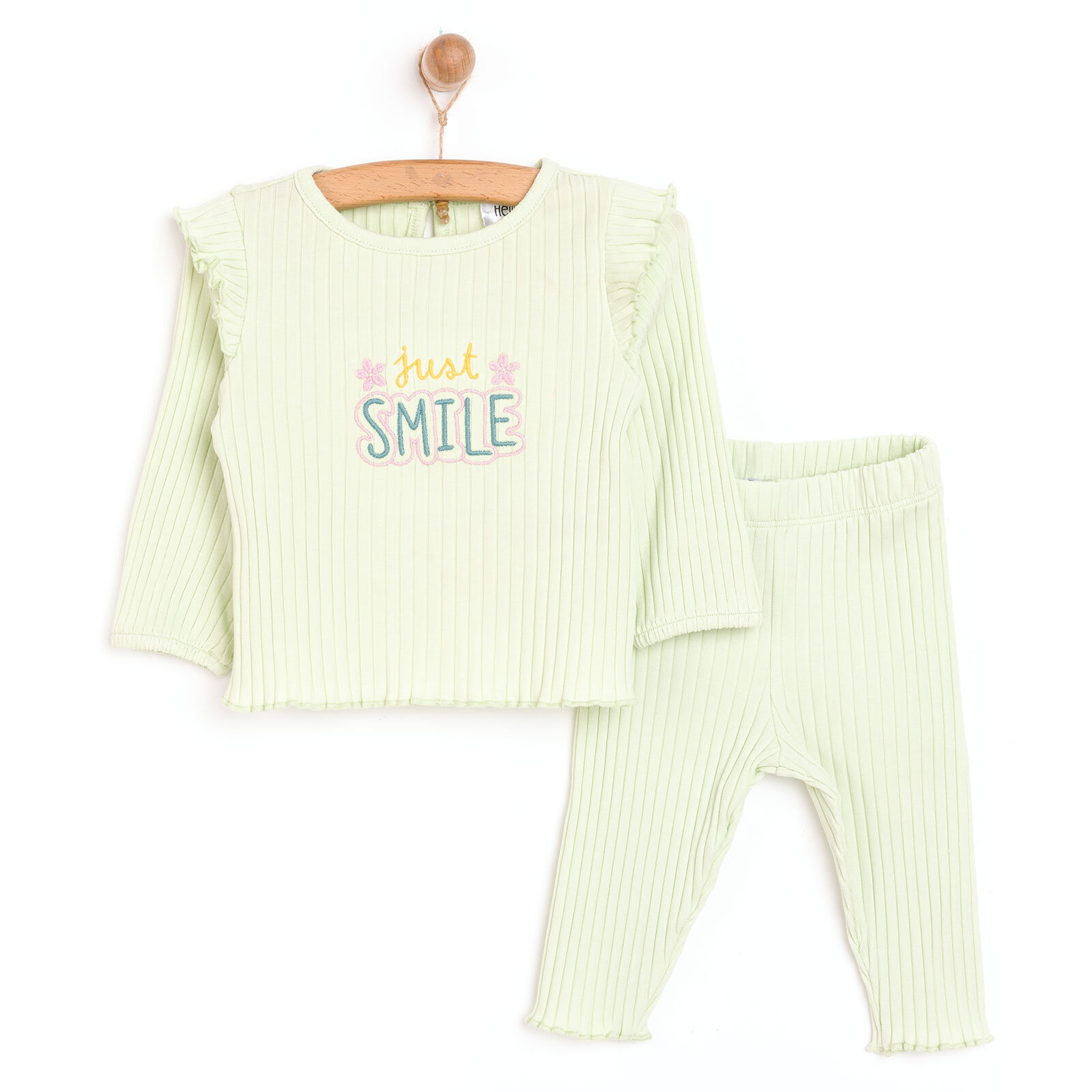 Kız Bebek Bluz Tayt Set Kaşkorse Düğmeli Bisiklet Yaka Uzun Kol