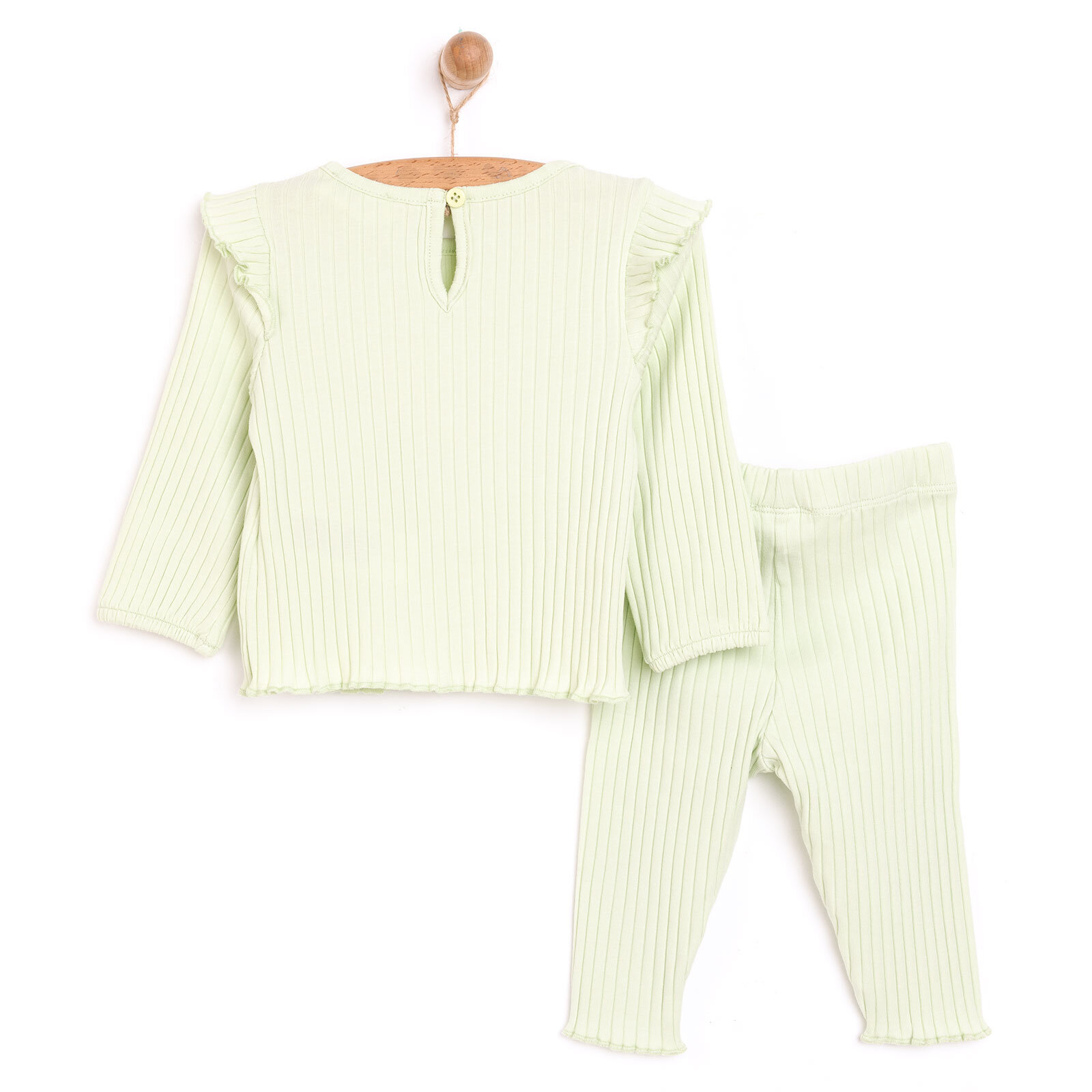 Kız Bebek Bluz Tayt Set Kaşkorse Düğmeli Bisiklet Yaka Uzun Kol