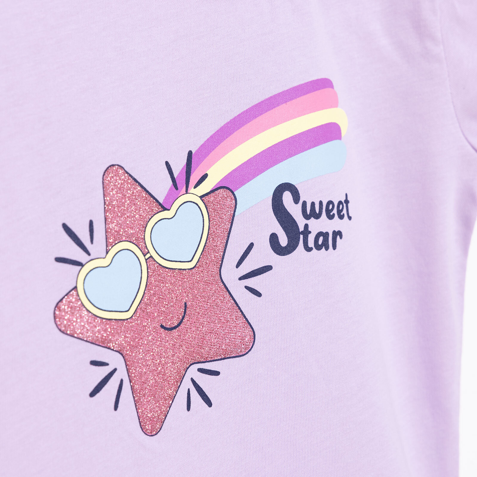 Basic Kız Kayan Yıldız Baskılı T-Shirt Kız Bebek