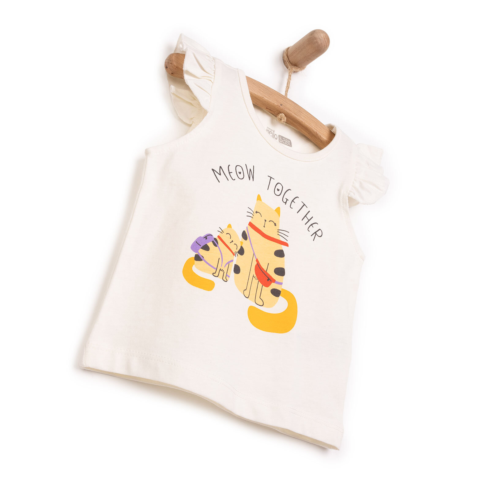 Basic Kız Kedi Baskılı Atlet T-shirt Kız Bebek