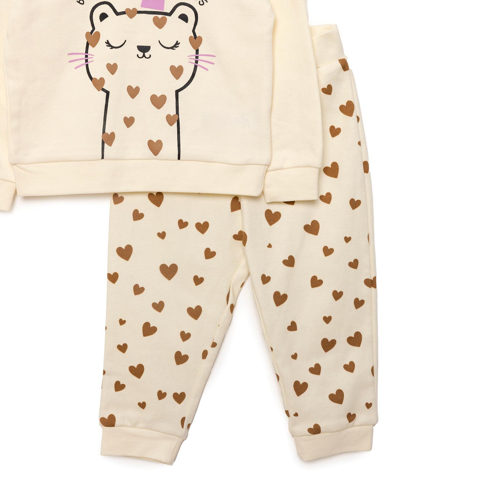 Basic Kız Kedi Baskılı Eşofman Takımı Kız Bebek