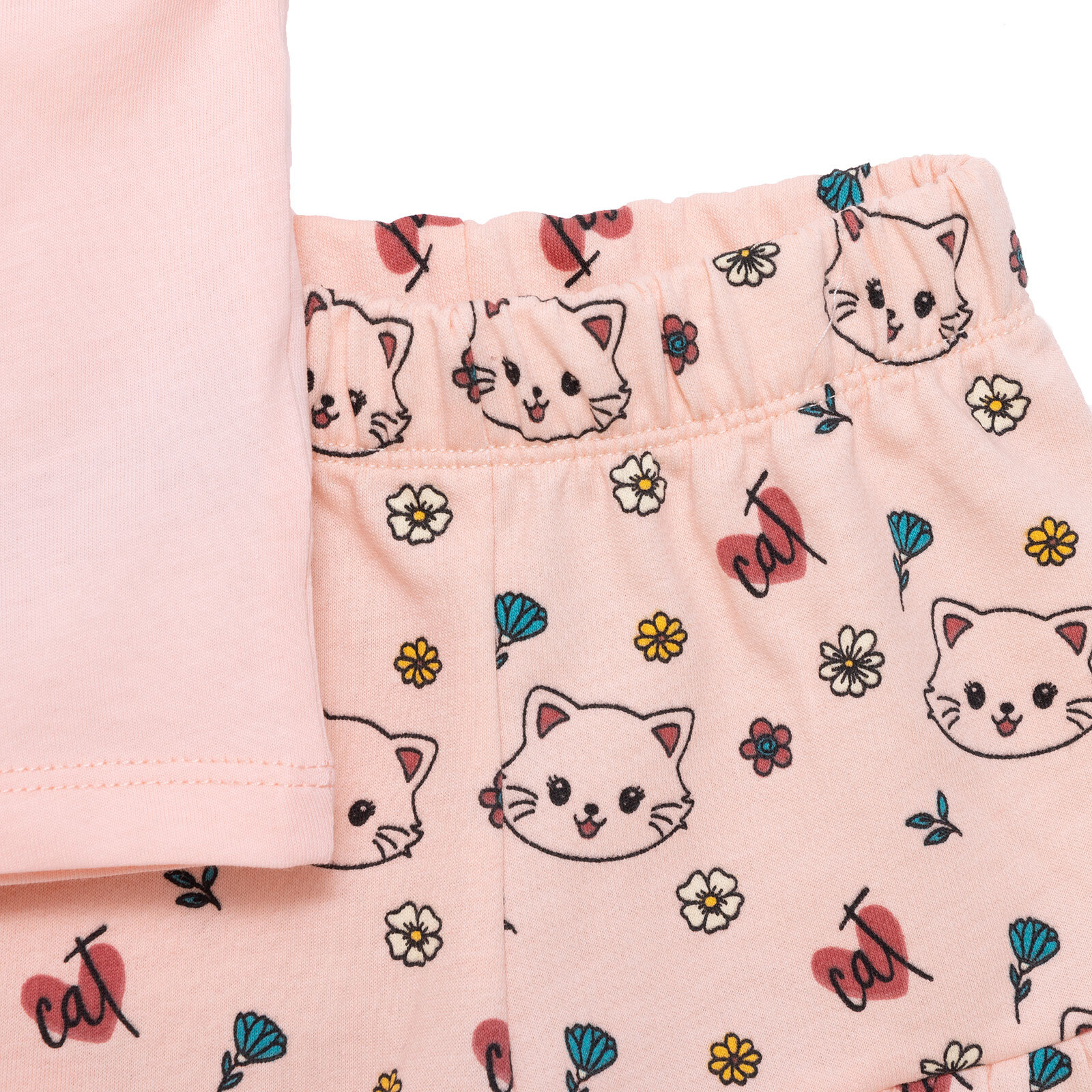 Basic Kız Kedi Baskılı Tshirt-Şort Kız Bebek