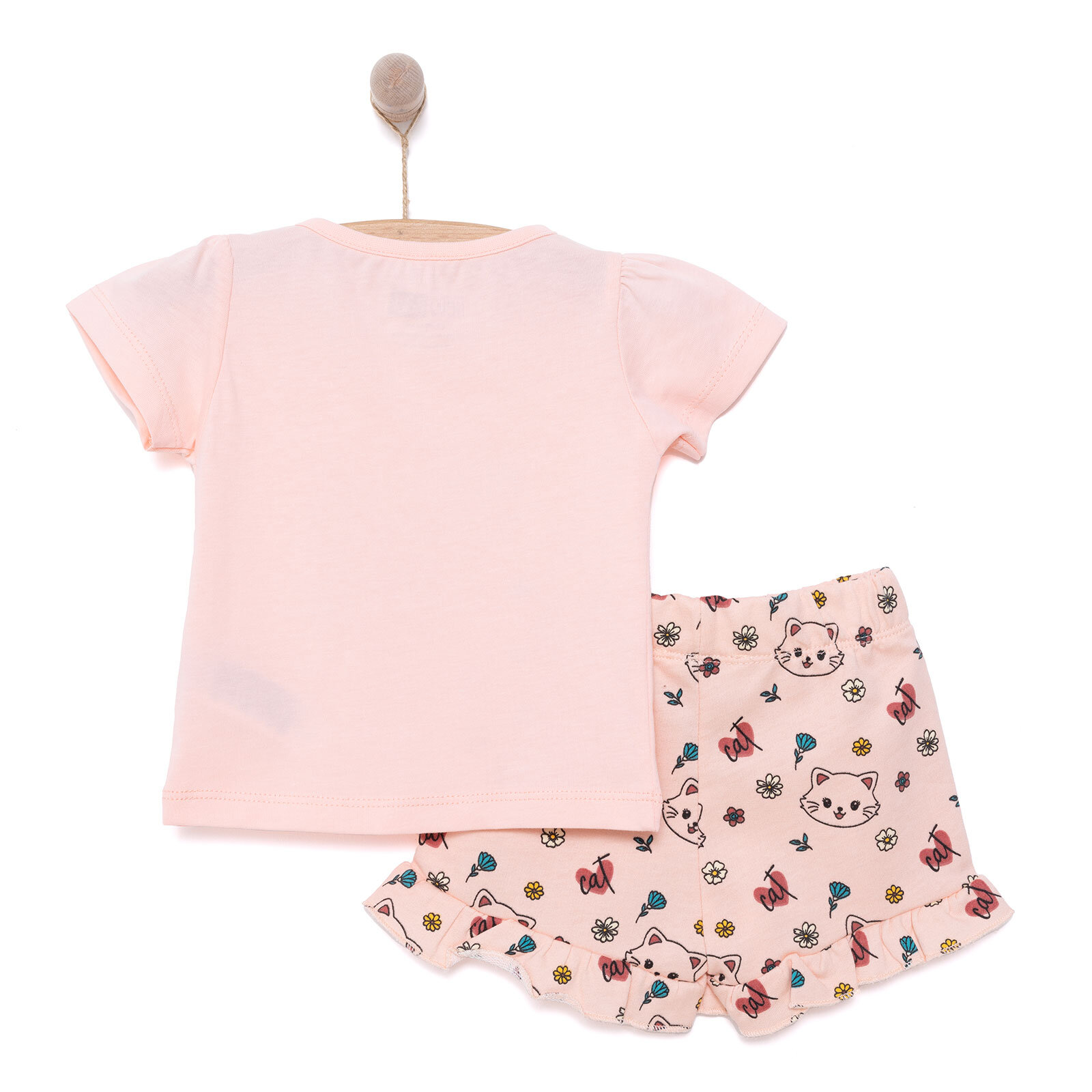 Basic Kız Kedi Baskılı Tshirt-Şort Kız Bebek