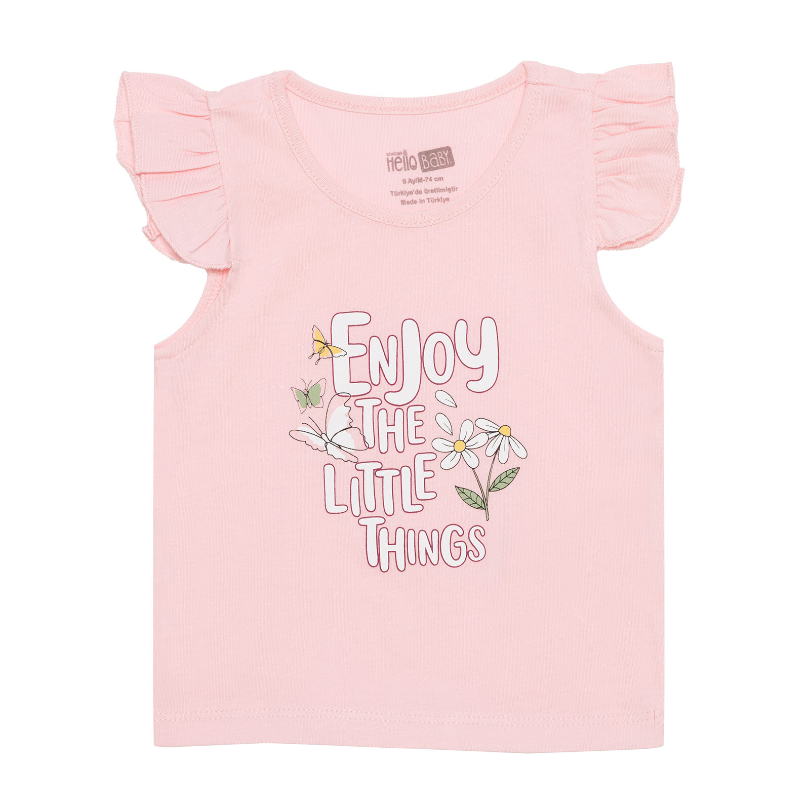 Basic Kız Kelebek ve Papatya Baskılı Atlet T-shirt Kız Bebek