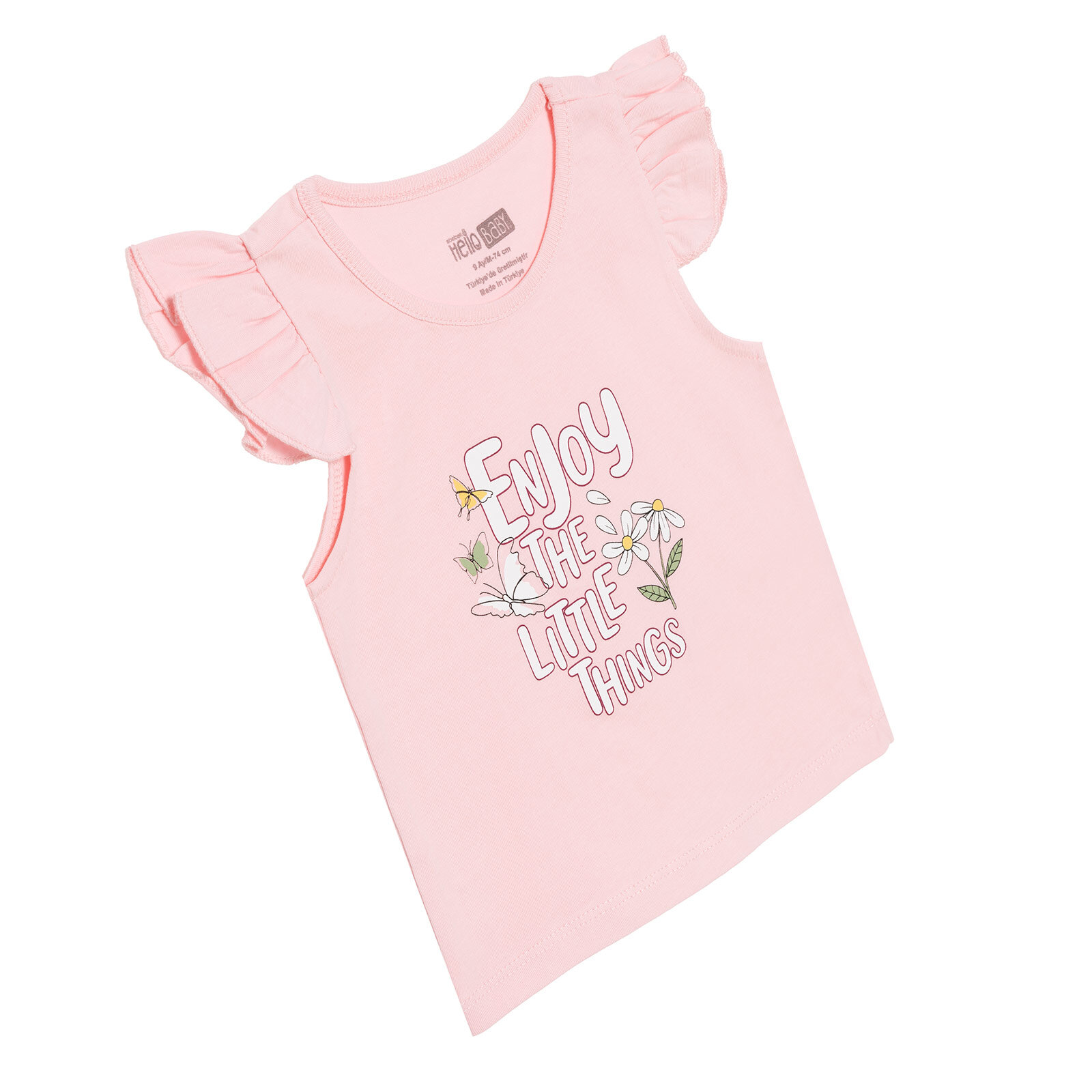 Basic Kız Kelebek ve Papatya Baskılı Atlet T-shirt Kız Bebek