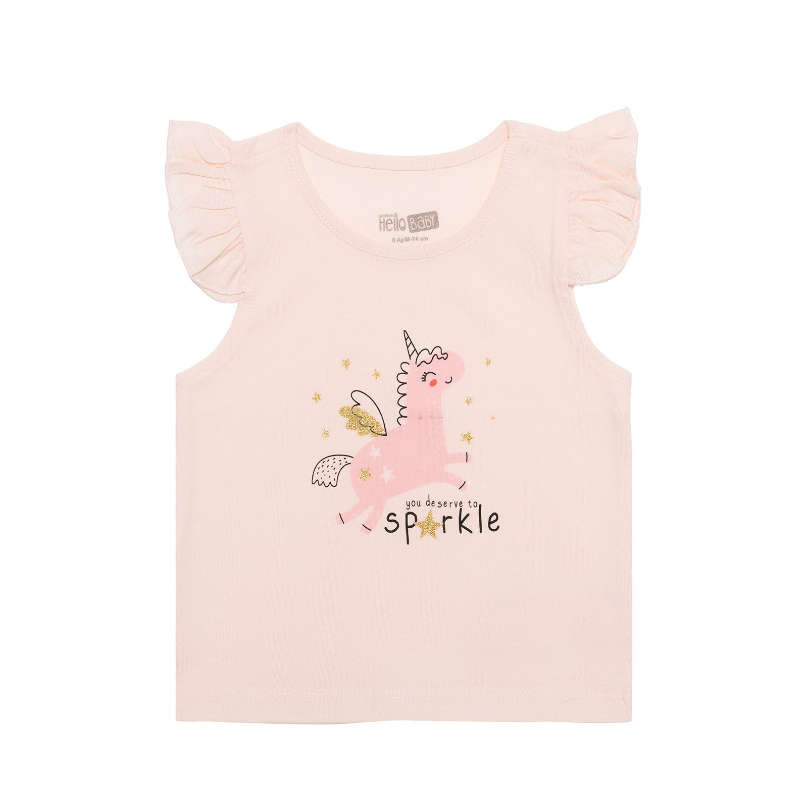 Basic Kız Melek Unicorn Baskılı Atlet T-shirt Kız Bebek