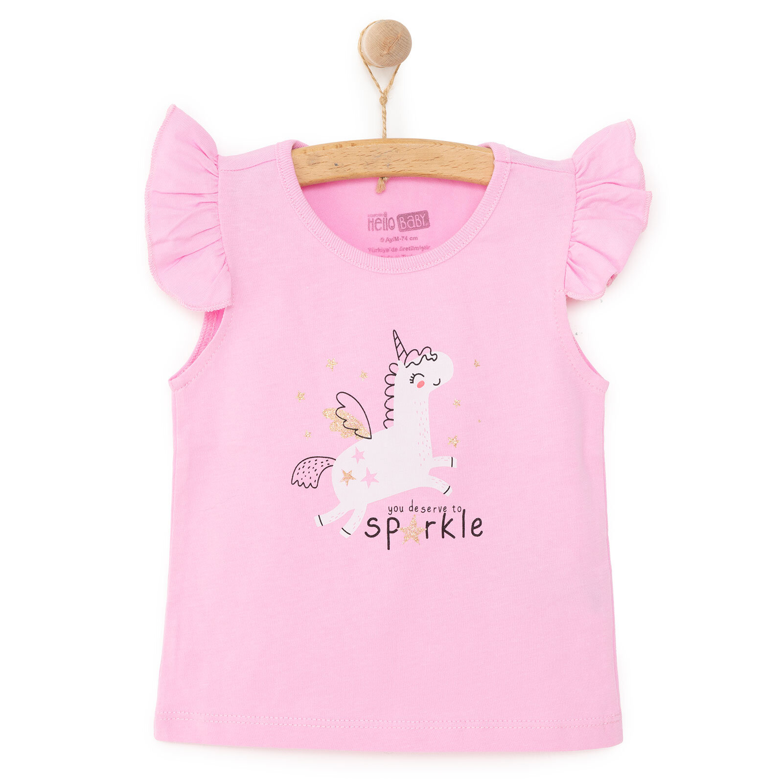 Basic Kız Melek Unicorn Baskılı Atlet T-shirt Kız Bebek