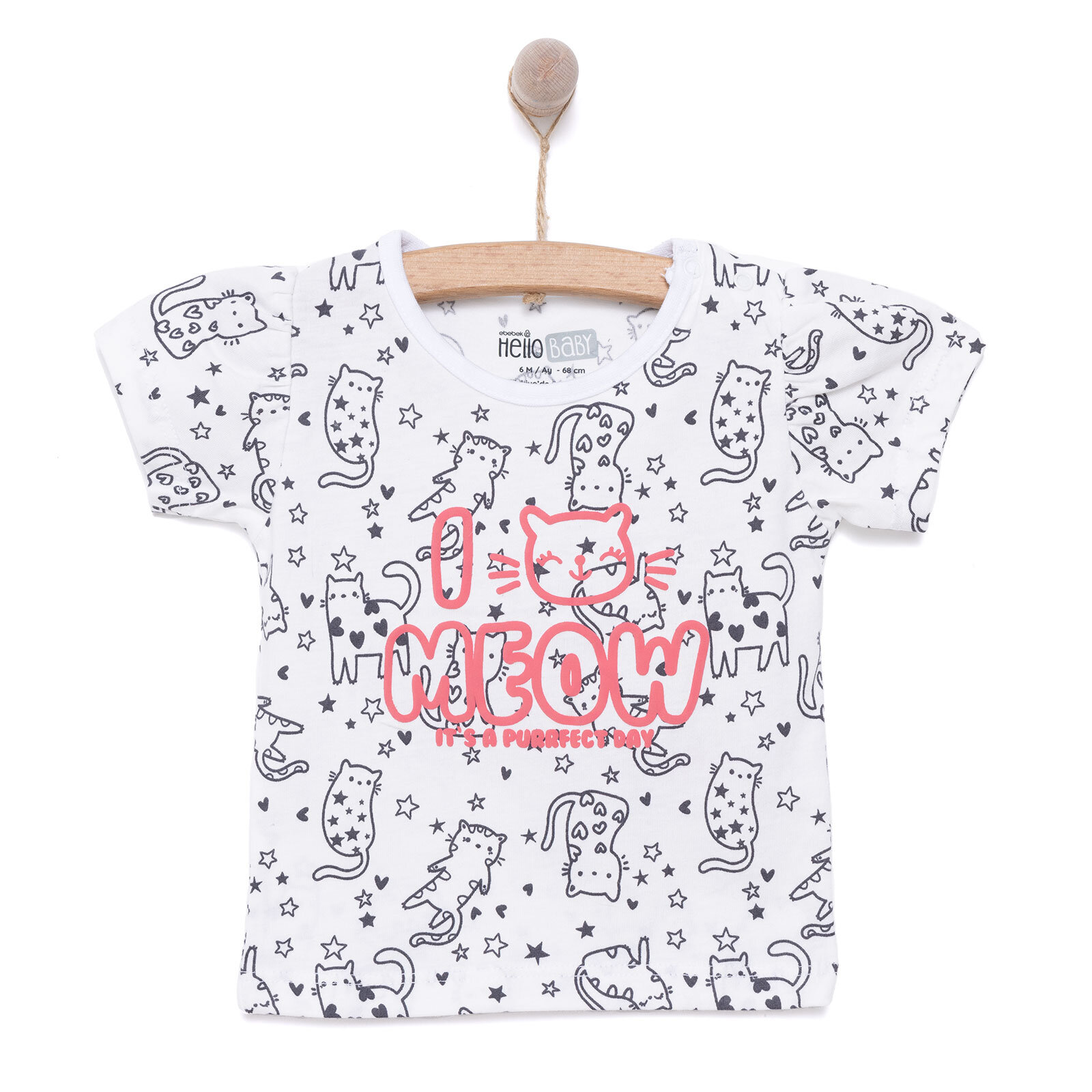 Basic Kız Meow Desenli T-Shirt Kız Bebek Basic Kız Meow Desenli T-Shirt Kız Bebek
