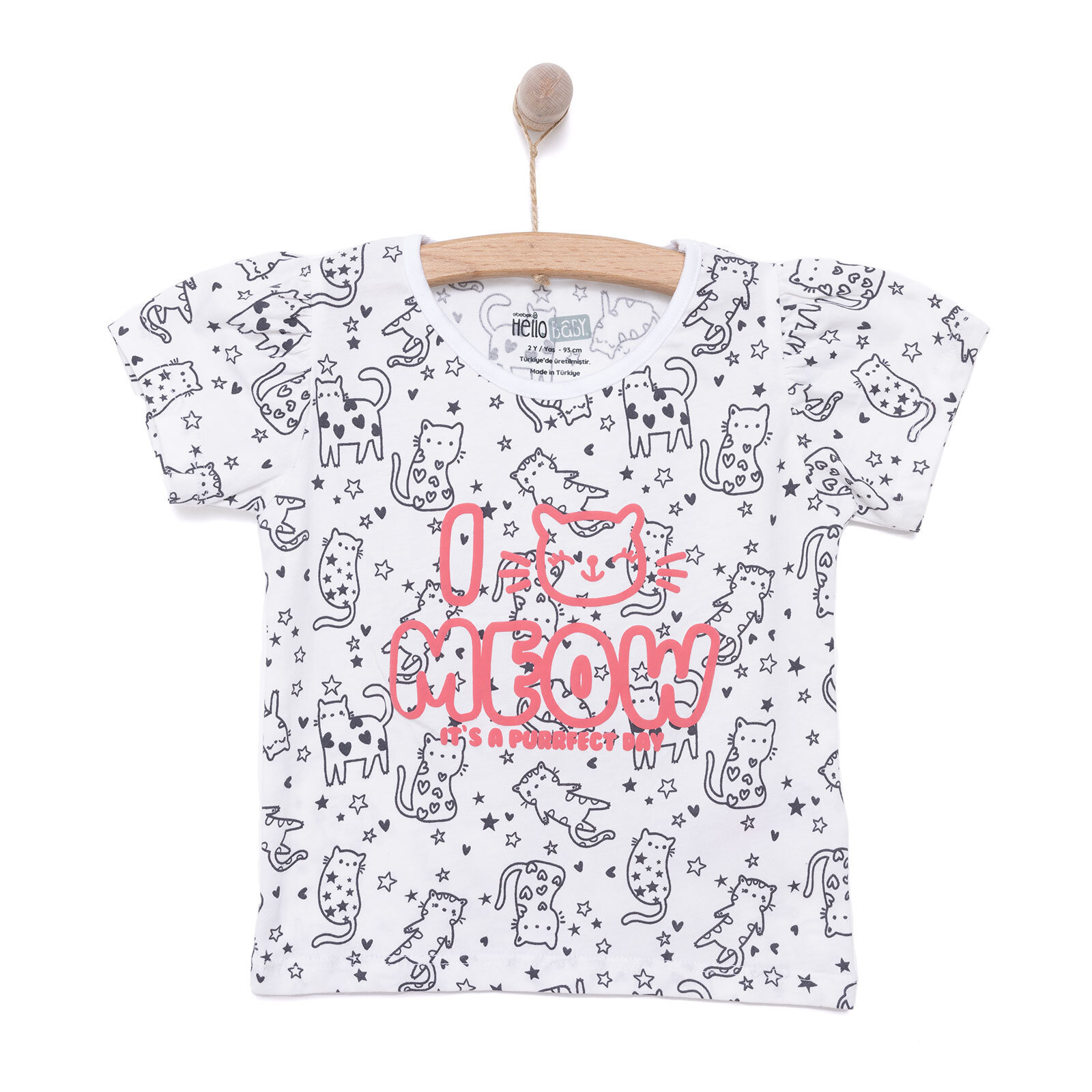 Basic Kız Meow Desenli T-Shirt Kız Bebek Basic Kız Meow Desenli T-Shirt Kız Bebek