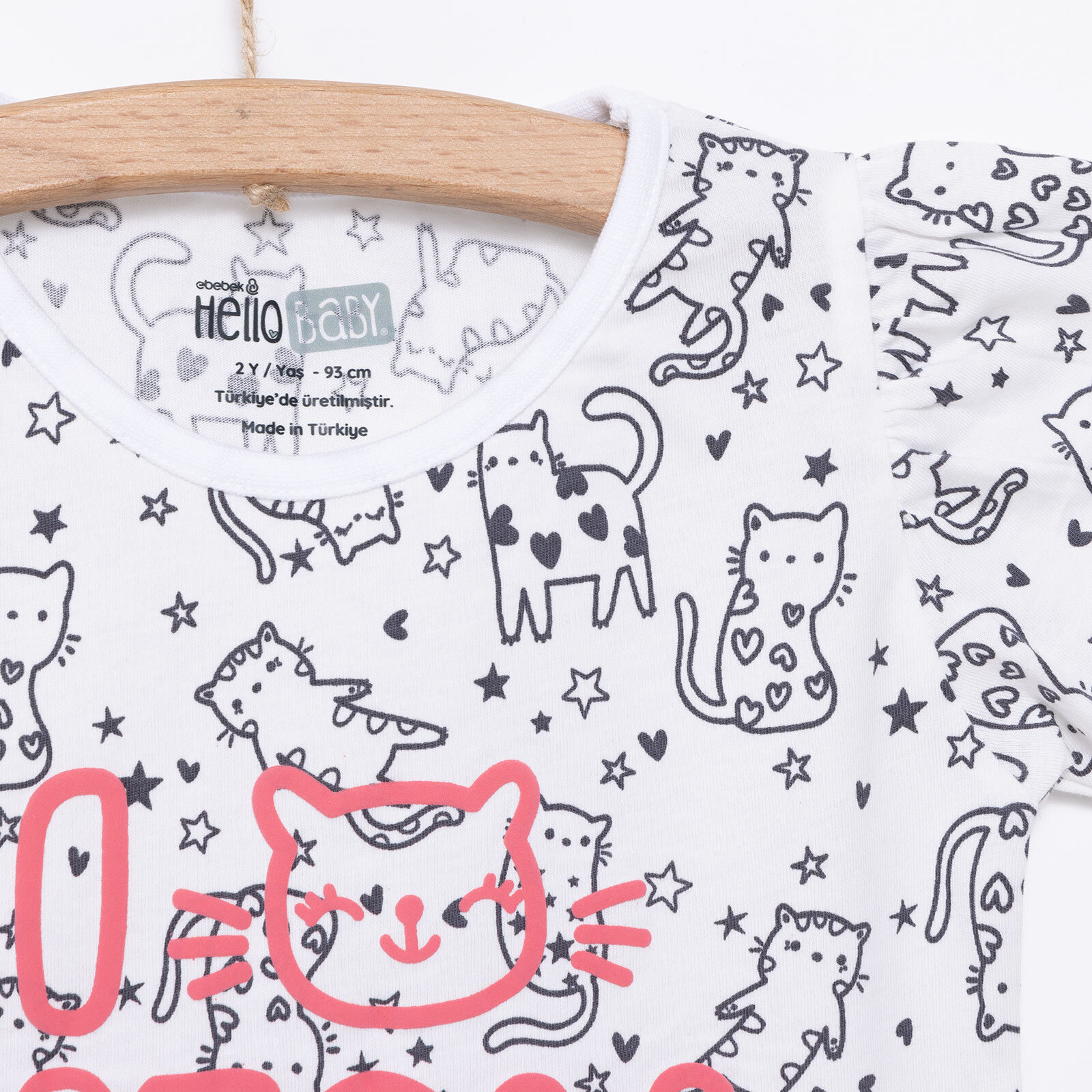 Basic Kız Meow Desenli T-Shirt Kız Bebek Basic Kız Meow Desenli T-Shirt Kız Bebek