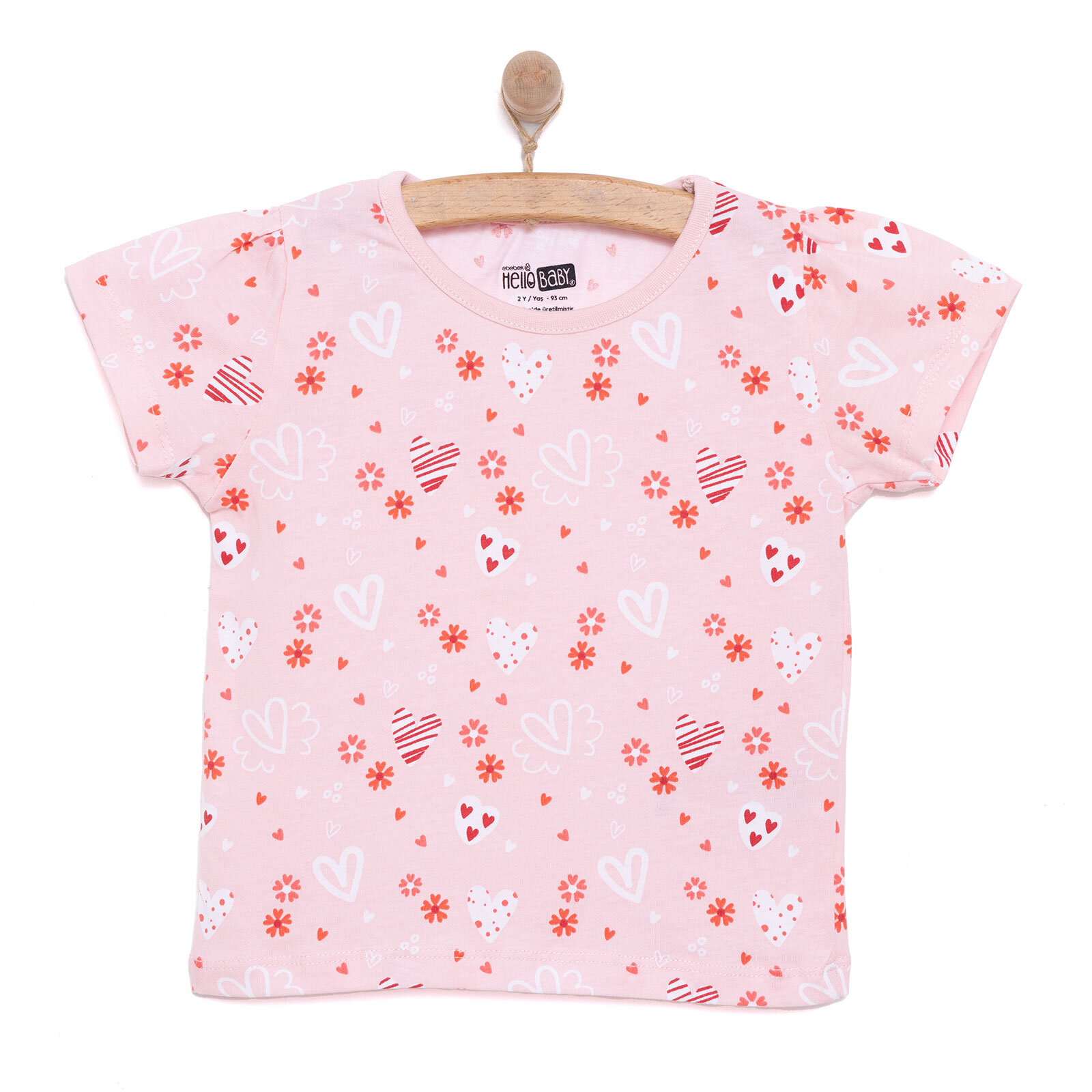 Basic Kız Meyve Yiyen Kedi Desenli T-Shirt Kız Bebek