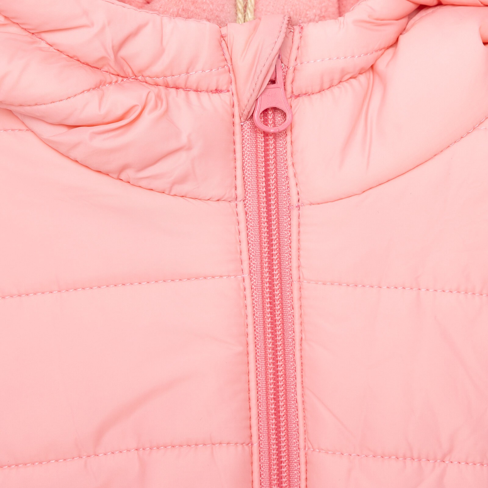 Kız Bebek Kulaklı Kapüşonlu Mont Micro Kumaş Fermuarlı Hakim Yaka Uzun Kol Açık Pembe