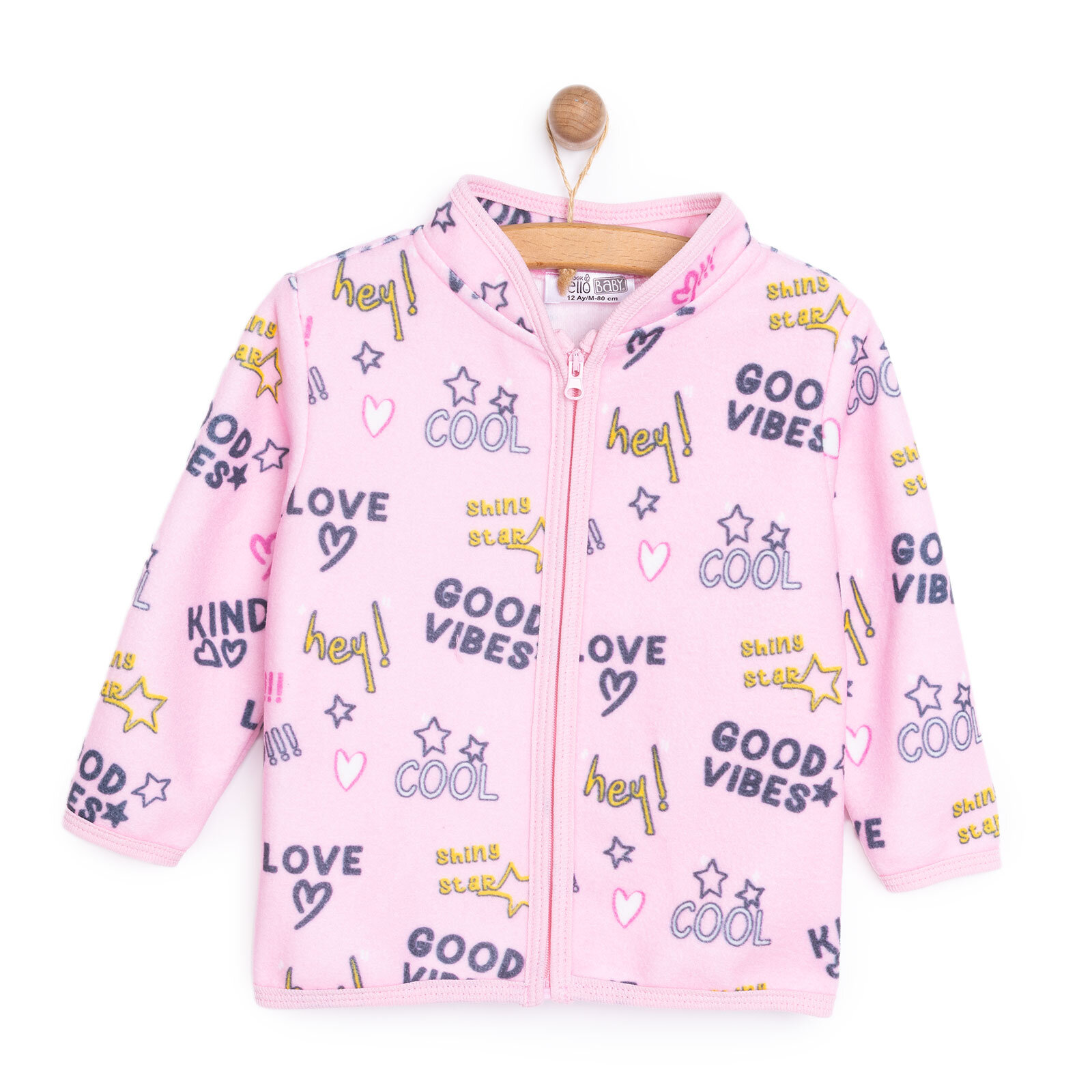 Kız Bebek Polar Hırka Metraj Baskılı Fermuarlı Hakim Yaka Uzun Kol