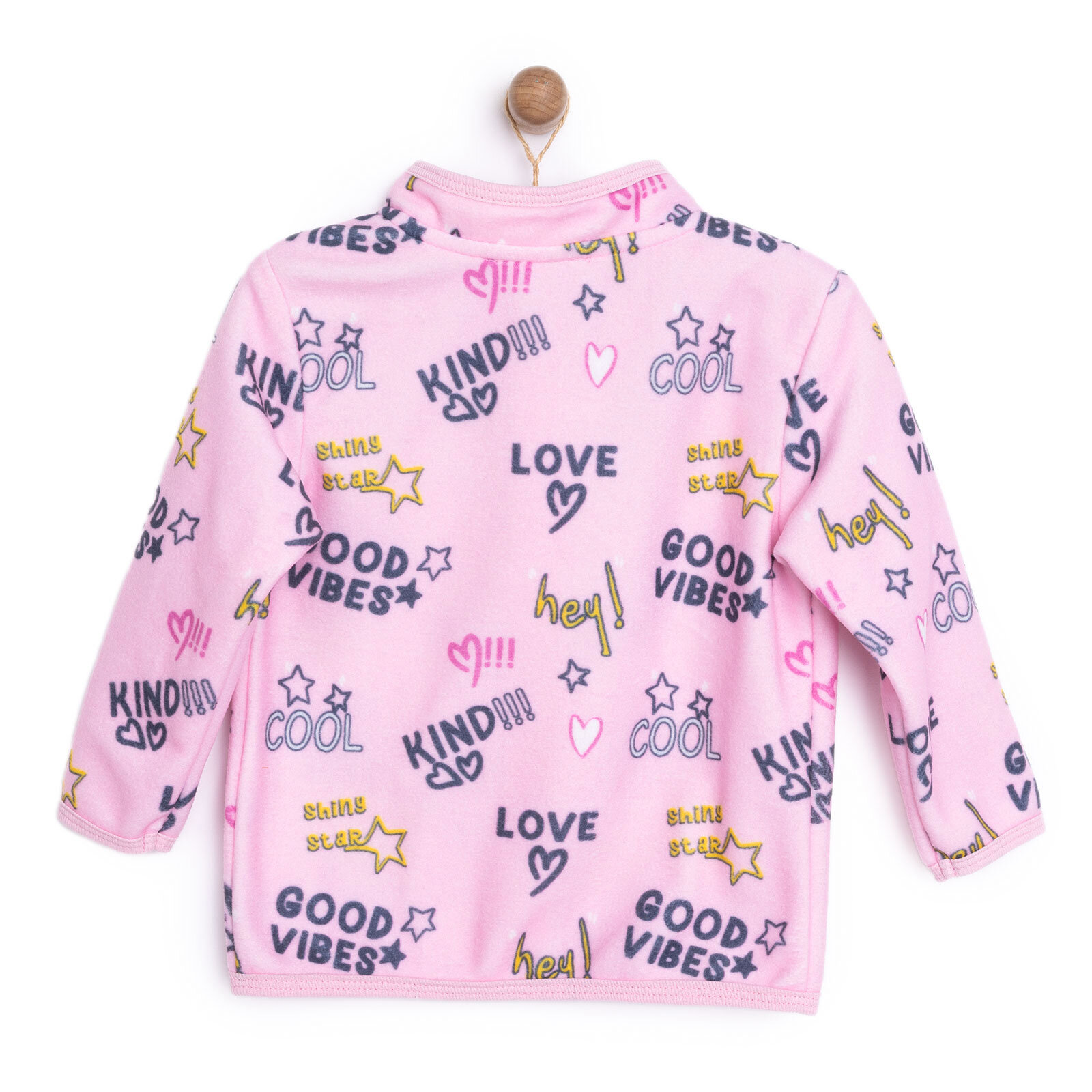 Kız Bebek Polar Hırka Metraj Baskılı Fermuarlı Hakim Yaka Uzun Kol