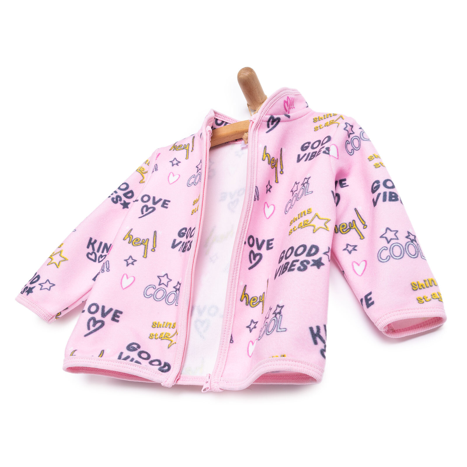 Kız Bebek Polar Hırka Metraj Baskılı Fermuarlı Hakim Yaka Uzun Kol