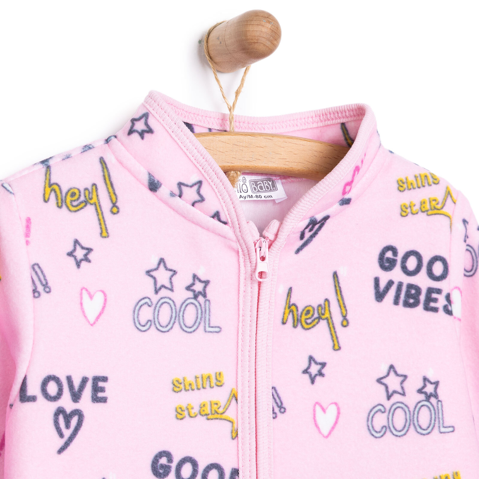 Kız Bebek Polar Hırka Metraj Baskılı Fermuarlı Hakim Yaka Uzun Kol