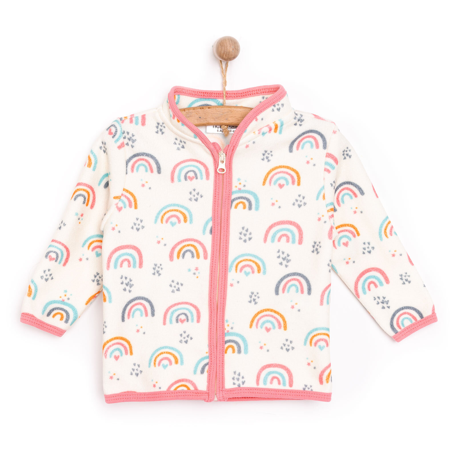 Kız Bebek Polar Yaka Metraj Baskılı Fermuarlı Hakim Yaka Uzun Kol