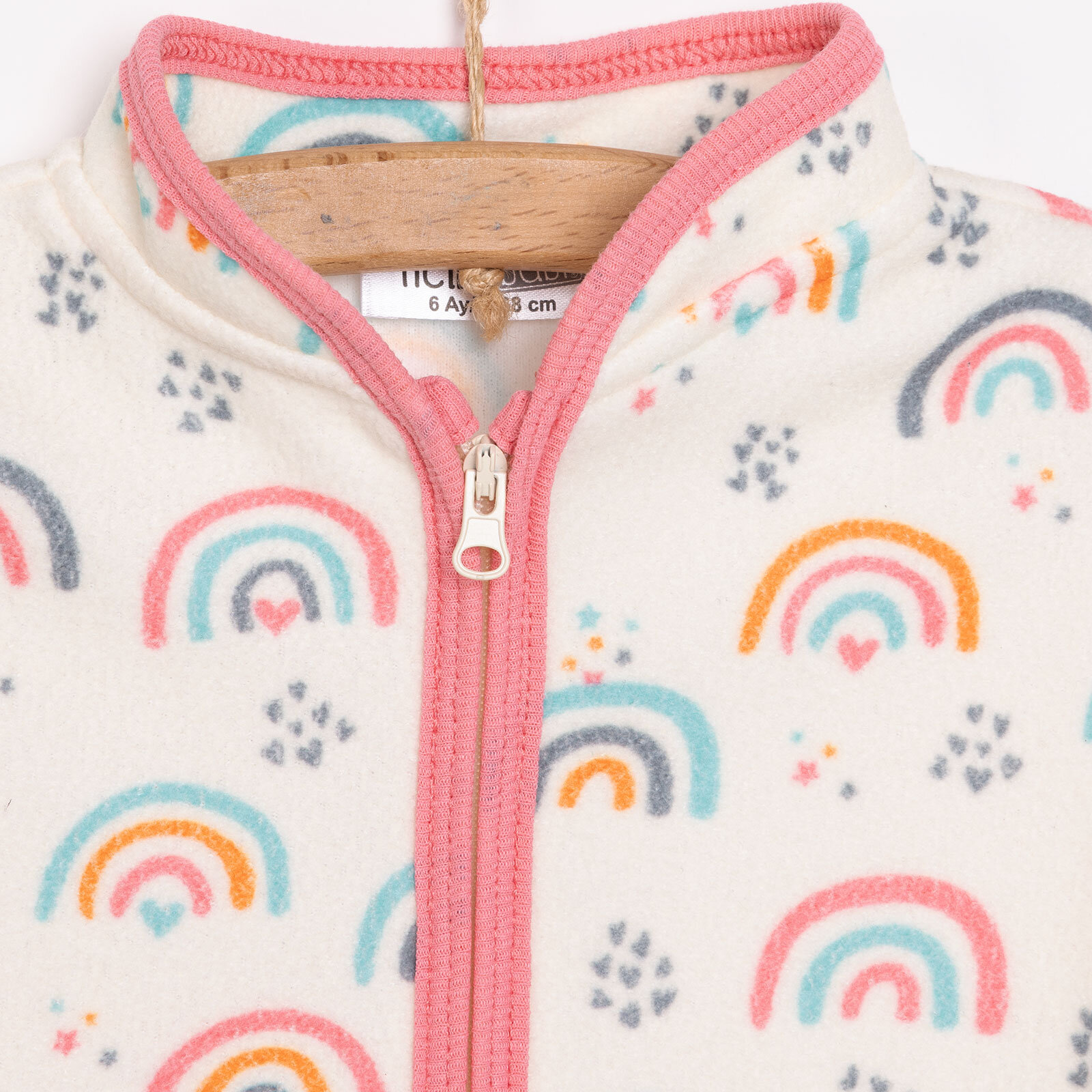 Kız Bebek Polar Yaka Metraj Baskılı Fermuarlı Hakim Yaka Uzun Kol