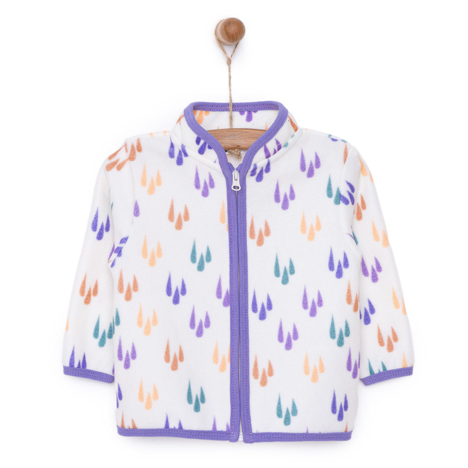 Kız Bebek Polar Hırka Metraj Baskılı Fermuarlı Hakim Yaka Uzun Kol