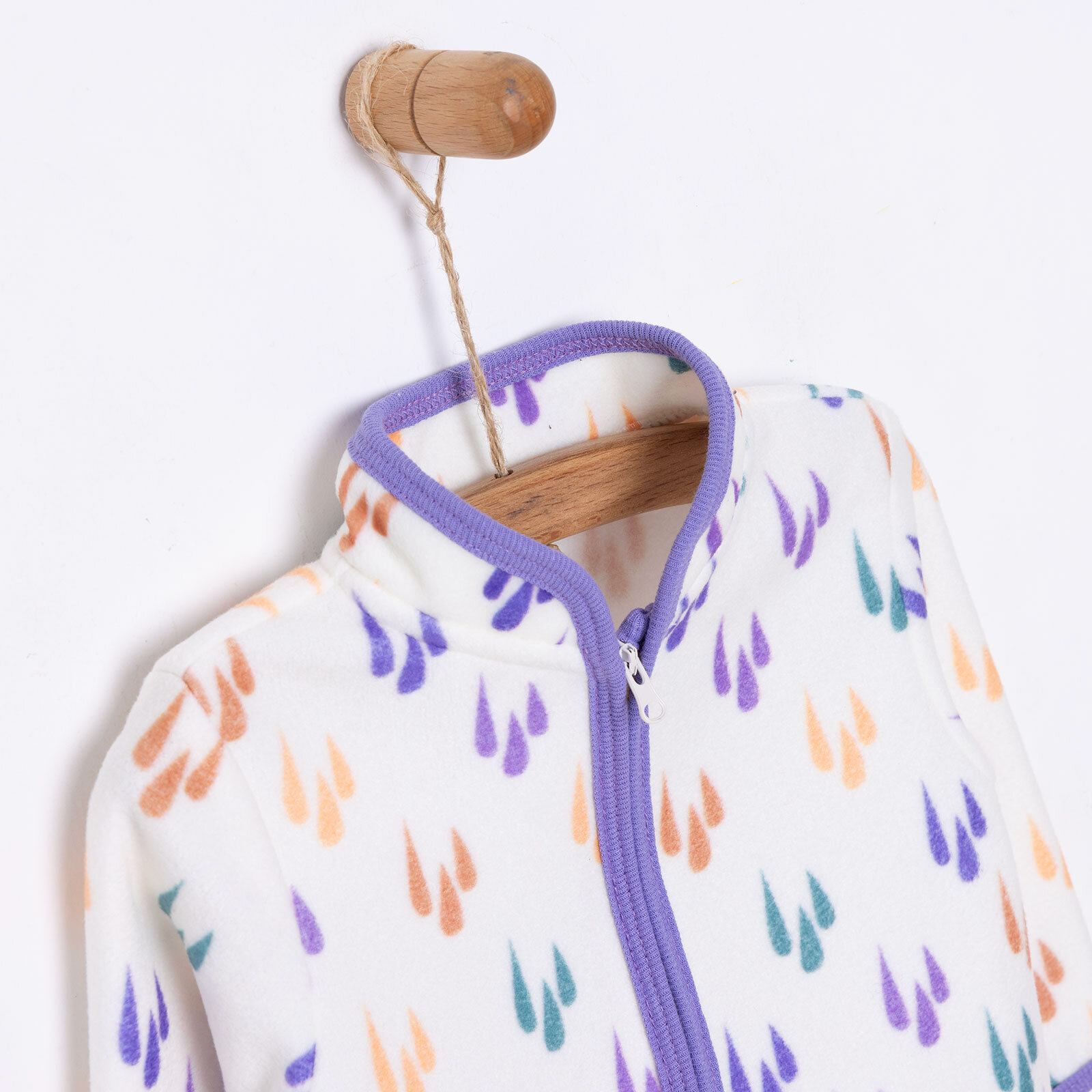 Kız Bebek Polar Hırka Metraj Baskılı Fermuarlı Hakim Yaka Uzun Kol