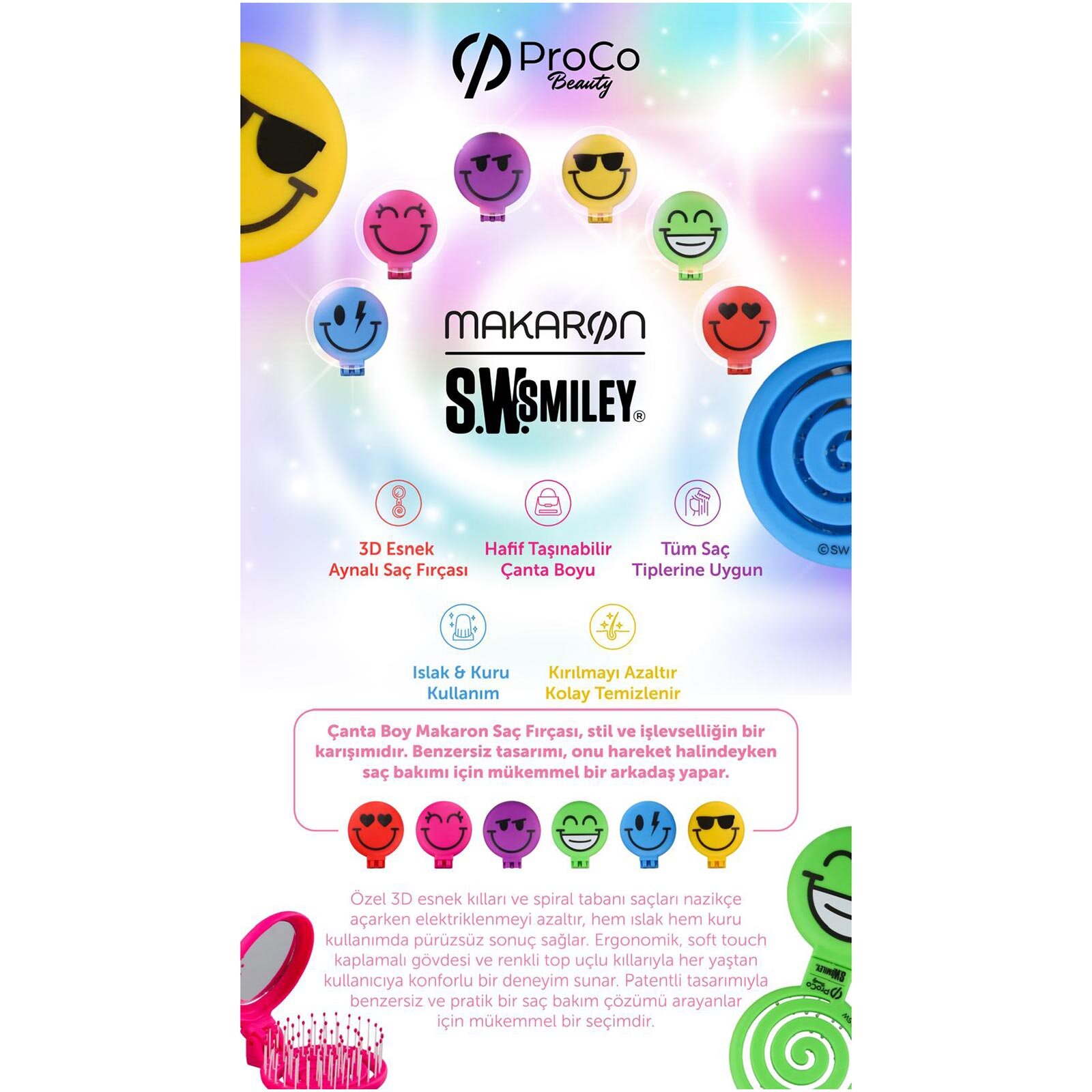 Beauty Makaron Saç Fırçası Smiley Sürpriz Paket Beauty Makaron Saç Fırçası Smiley Sürpriz Paket